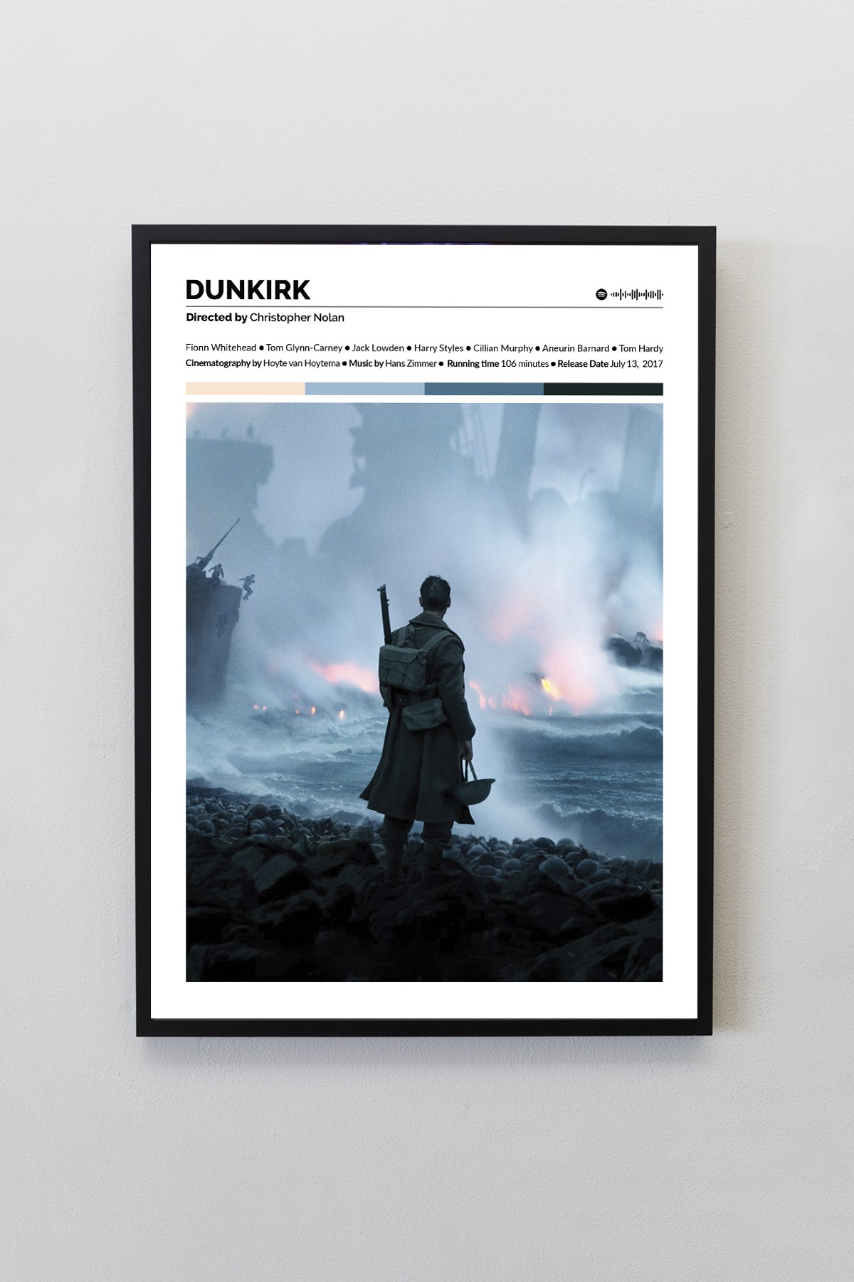 Dunkirk Filmi Siyah Çerçeveli Spotify Barkodlu Tasarım Tablo | Nolan-Zimmer Koleksiyonu