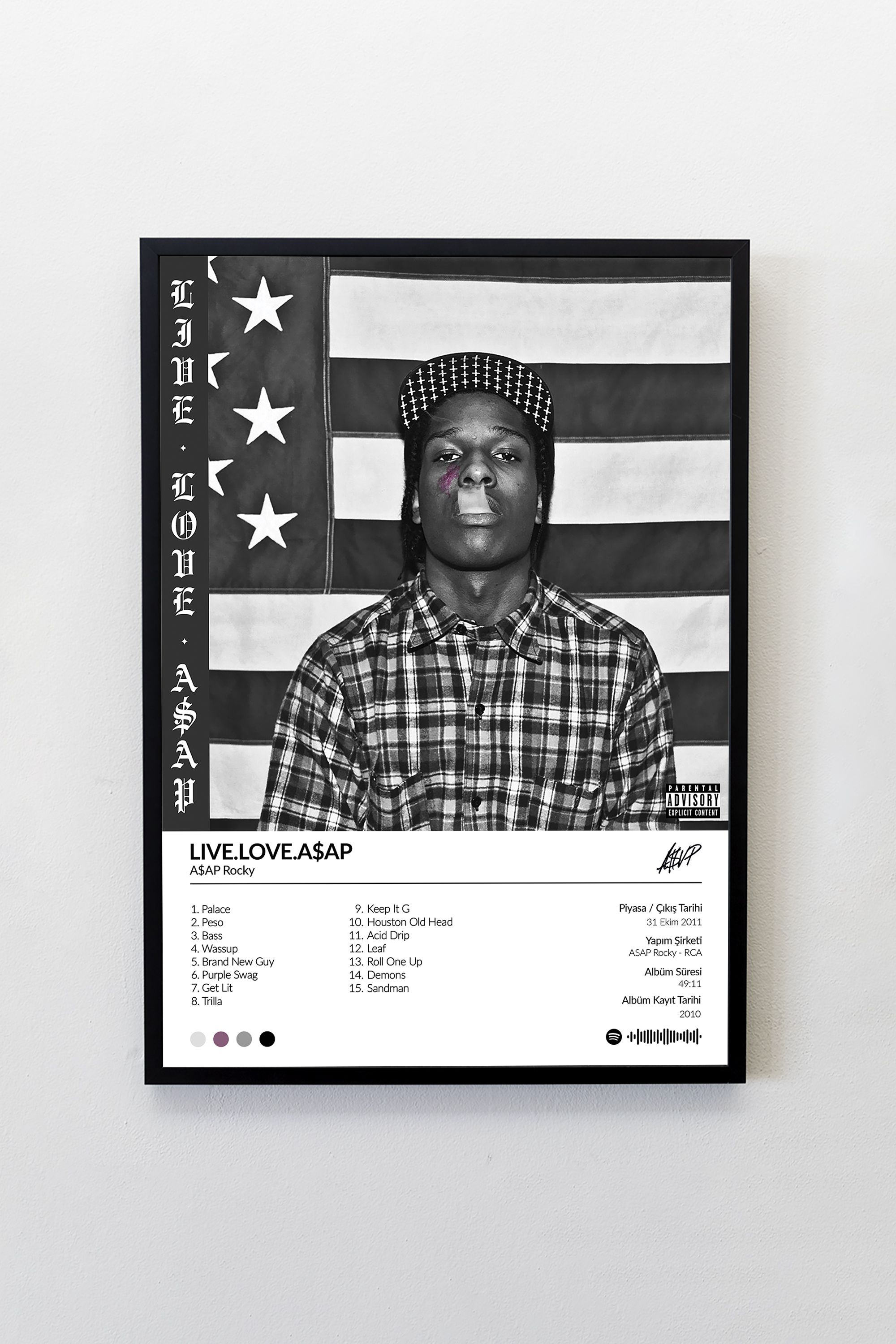 Asap Rocky Live Love Asap Albümü Çerçevesiz Albüm Tasarımlı Spotify Poster
