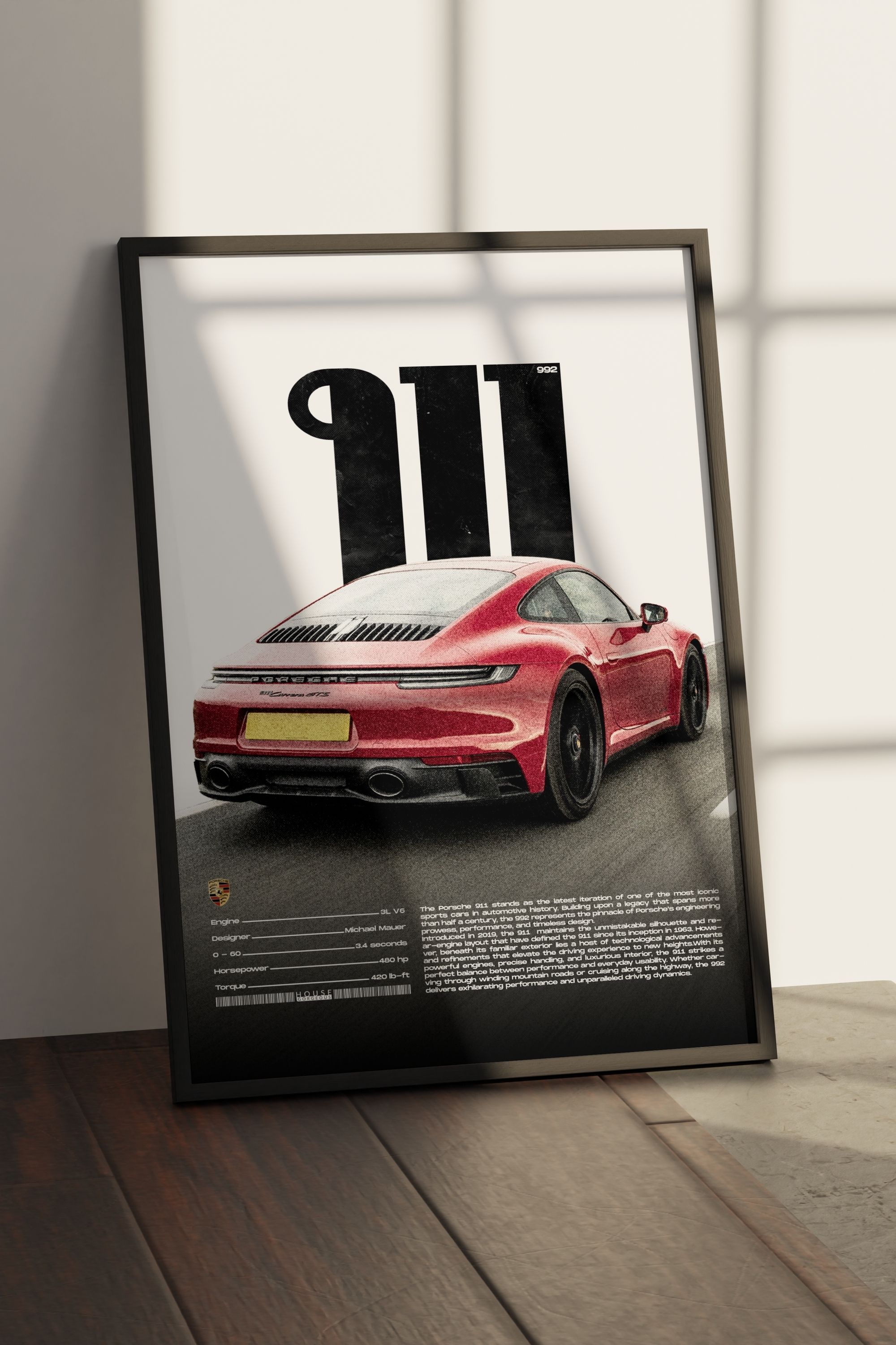 Porsche 911 Tasarımlı Çerçevesiz Poster | İkonik Otomobiller Koleksiyonu