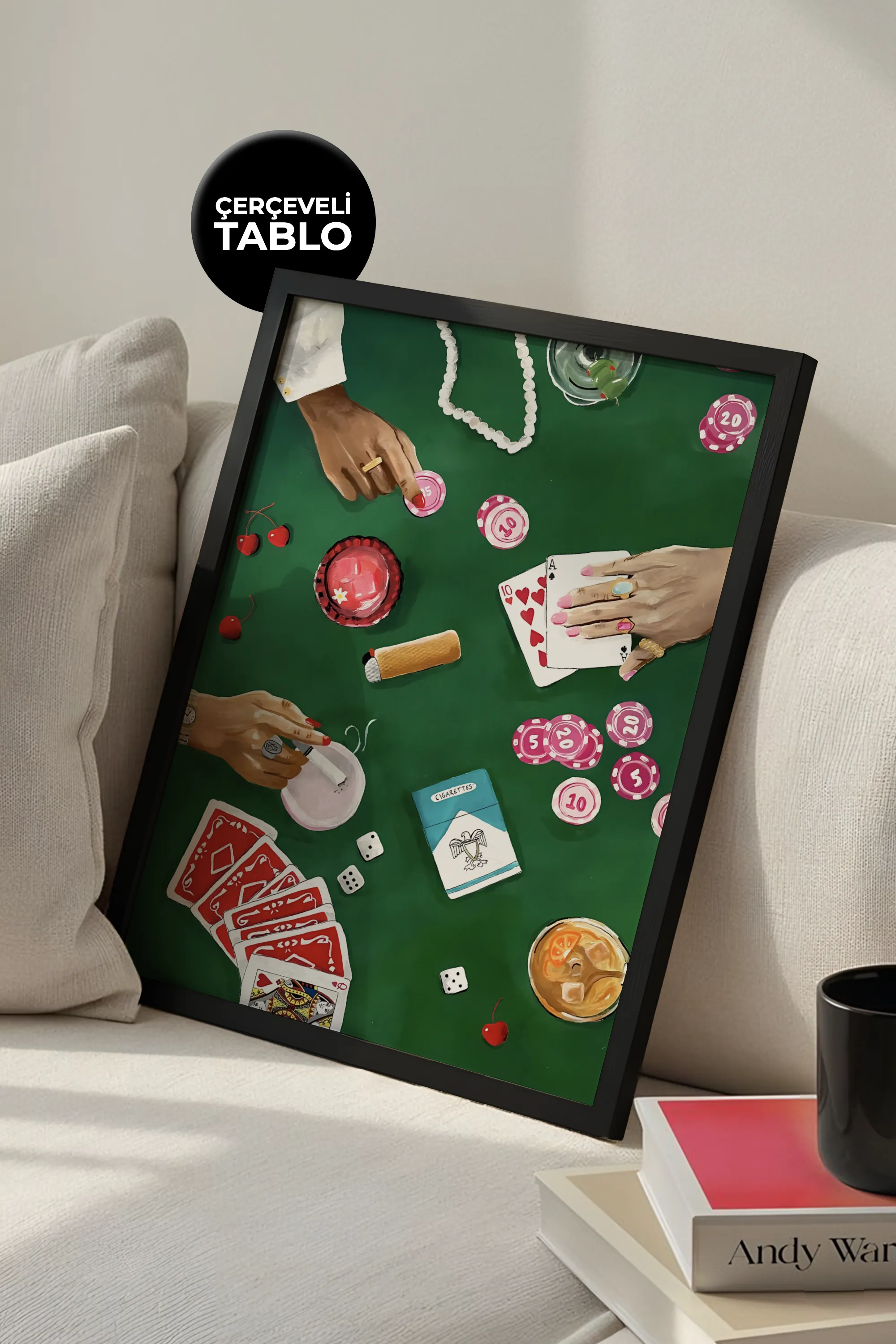 Poker No:4 Sanatsal Çerçeveli Tasarım Tablo Dolce Vita Koleksiyonu