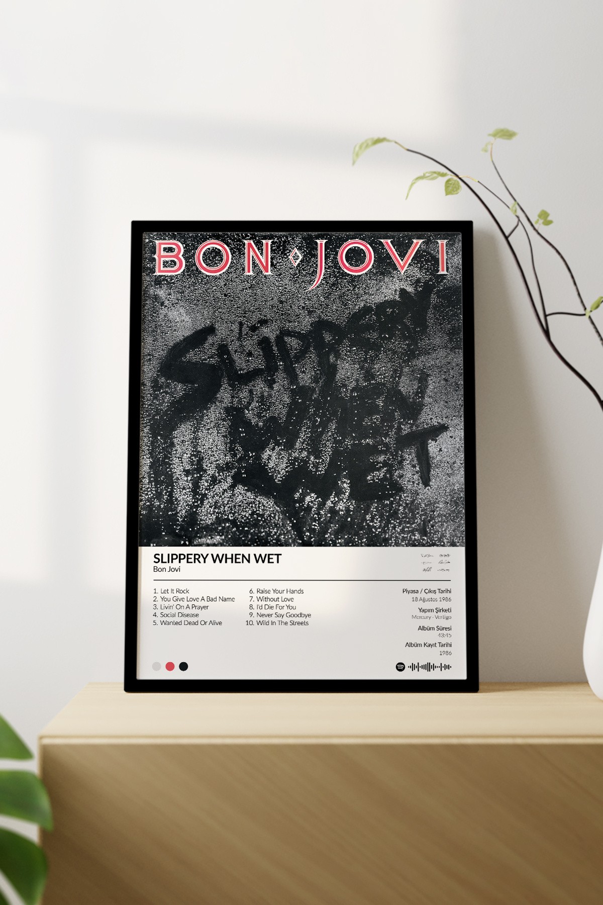 Bon Jovi Slippery When Wet Albümü Çerçevesiz Albüm Tasarımlı Spotify Poster