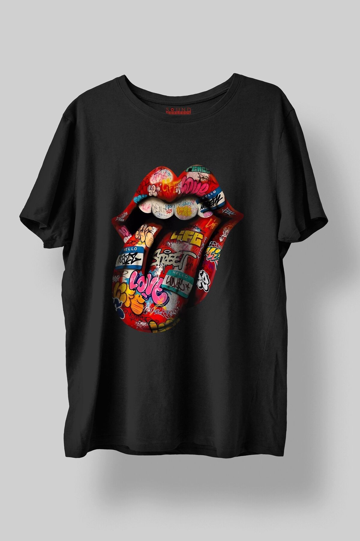 The Rolling Stones Müzik Baskılı Regular Fit Unisex Siyah T-Shirt %100 Pamuk No:0327
