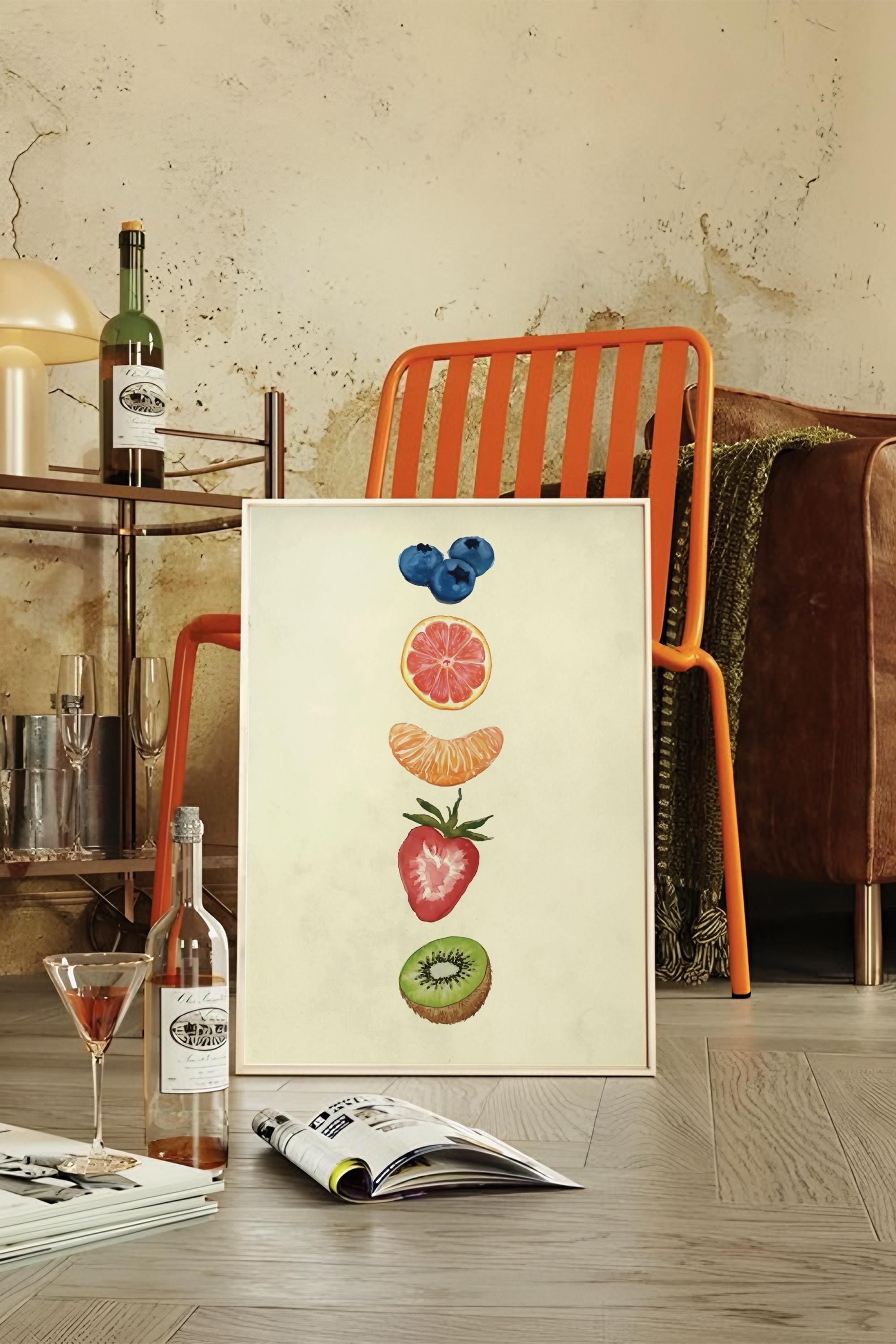 Meyveler Kahve Köşesi No:5 Sanatsal Çerçevesiz Tasarım Poster Dolce Vita Koleksiyonu