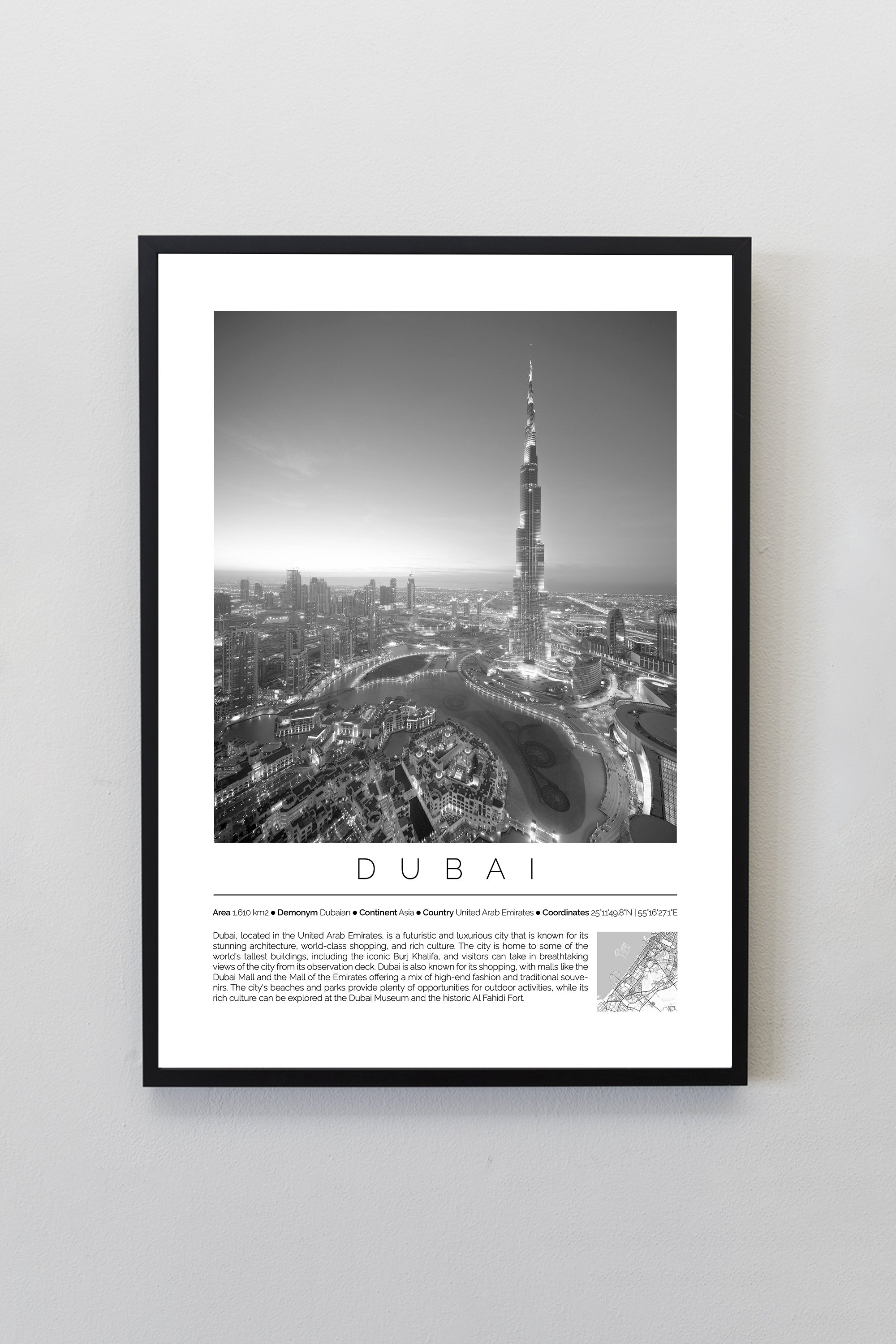 Dubai Birleşik Arap Emirlikleri Dünya Şehirleri Koleksiyonu Çerçeveli Monochrome Tasarım Tablo