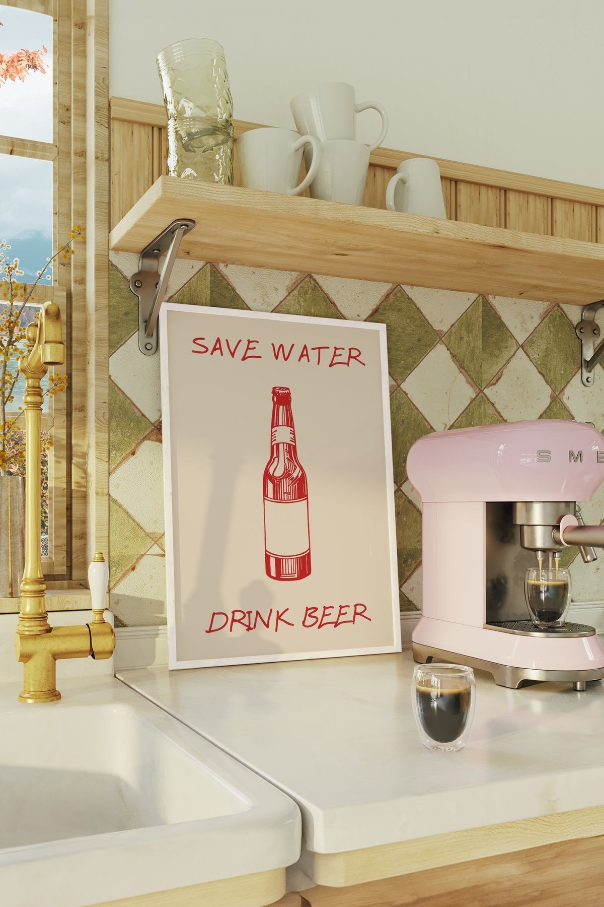 Save Water Drink Beer Tasarımlı Çerçevesiz Poster | Kitchen Koleksiyonu