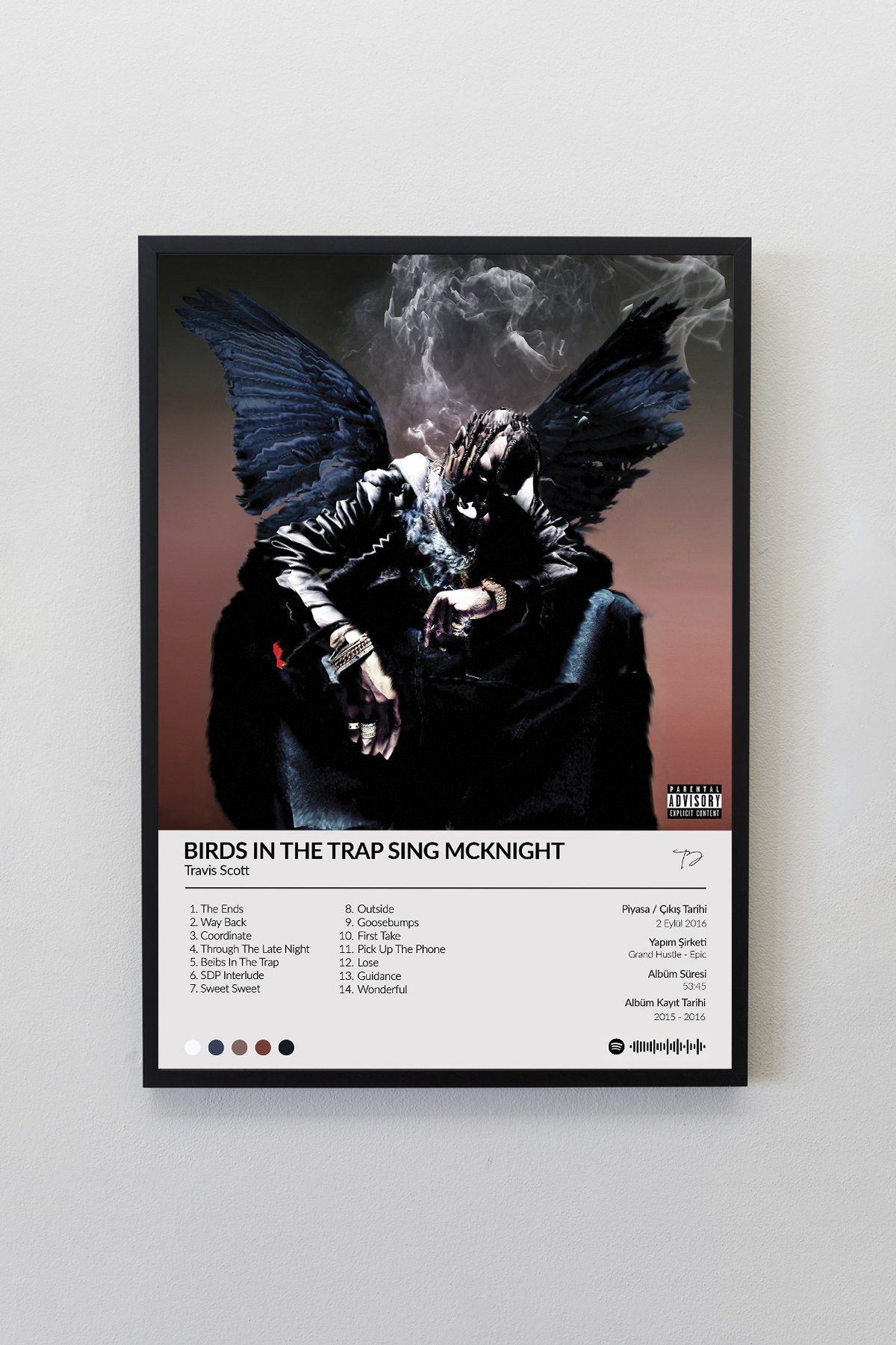 Travis Scott Birds In The Çerçevesiz Spotify Barkodlu Albüm Poster