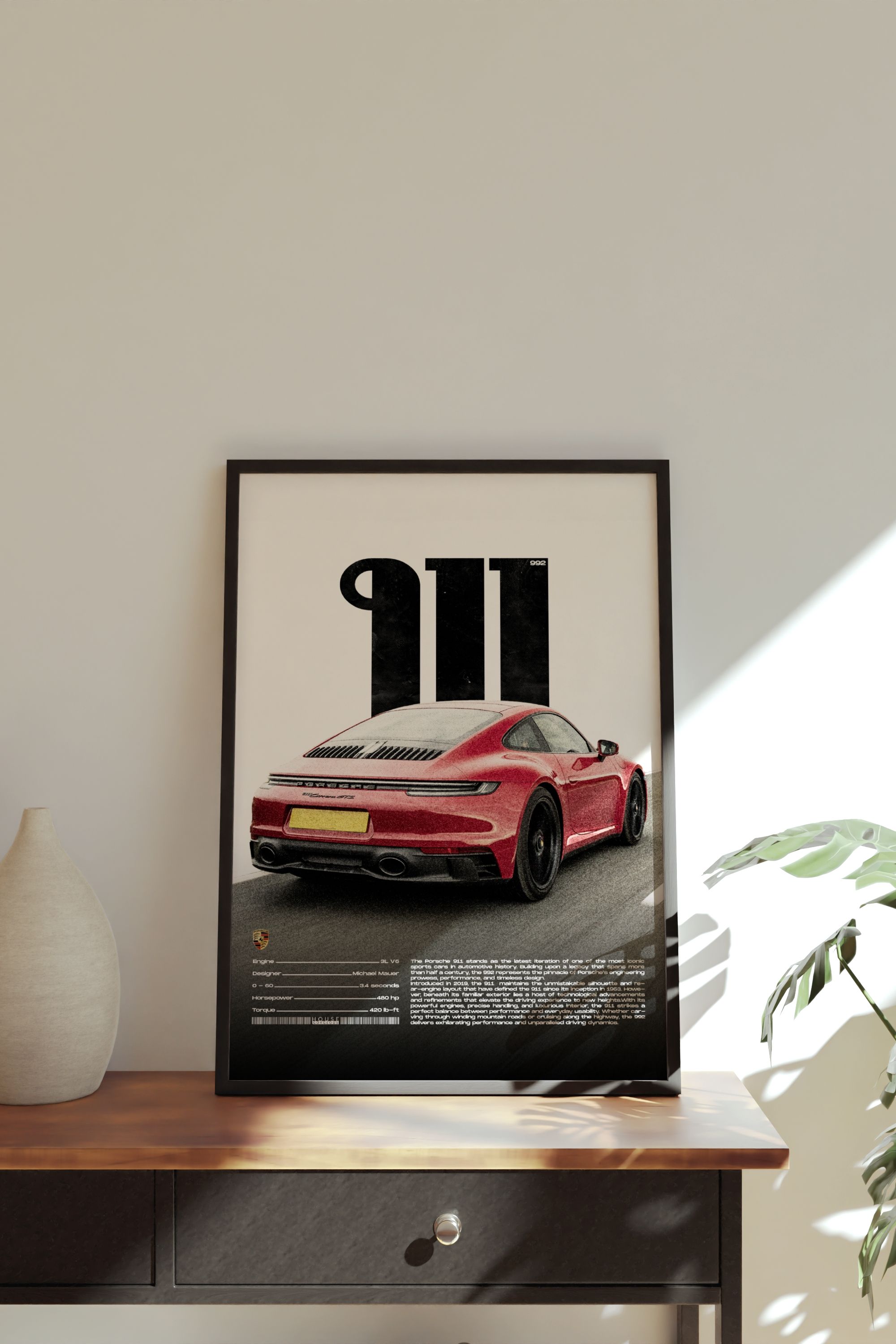 Porsche 911 Tasarımlı Çerçevesiz Poster | İkonik Otomobiller Koleksiyonu