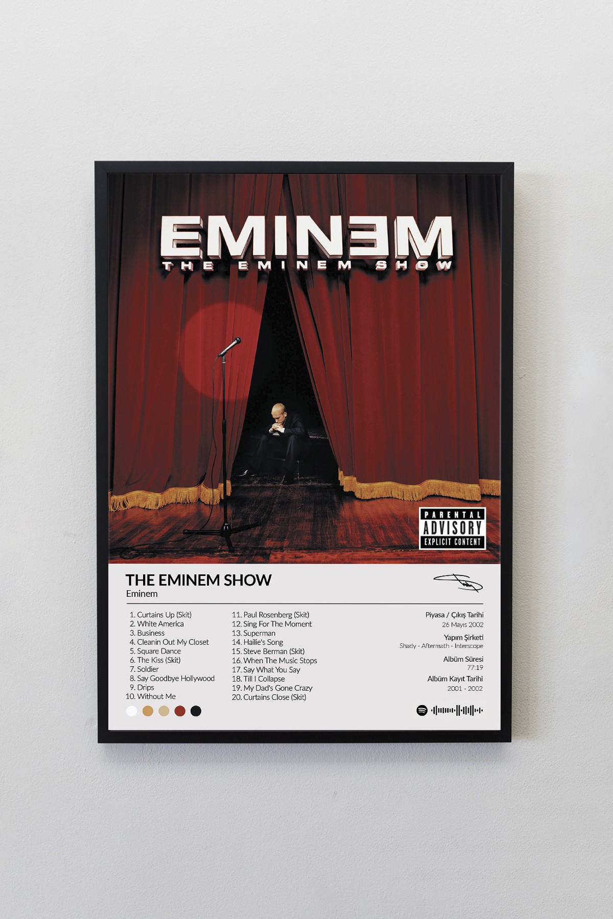 Eminem The Eminem Show Albümü Siyah Çerçeveli Spotify Barkodlu  Albüm Poster Tablo