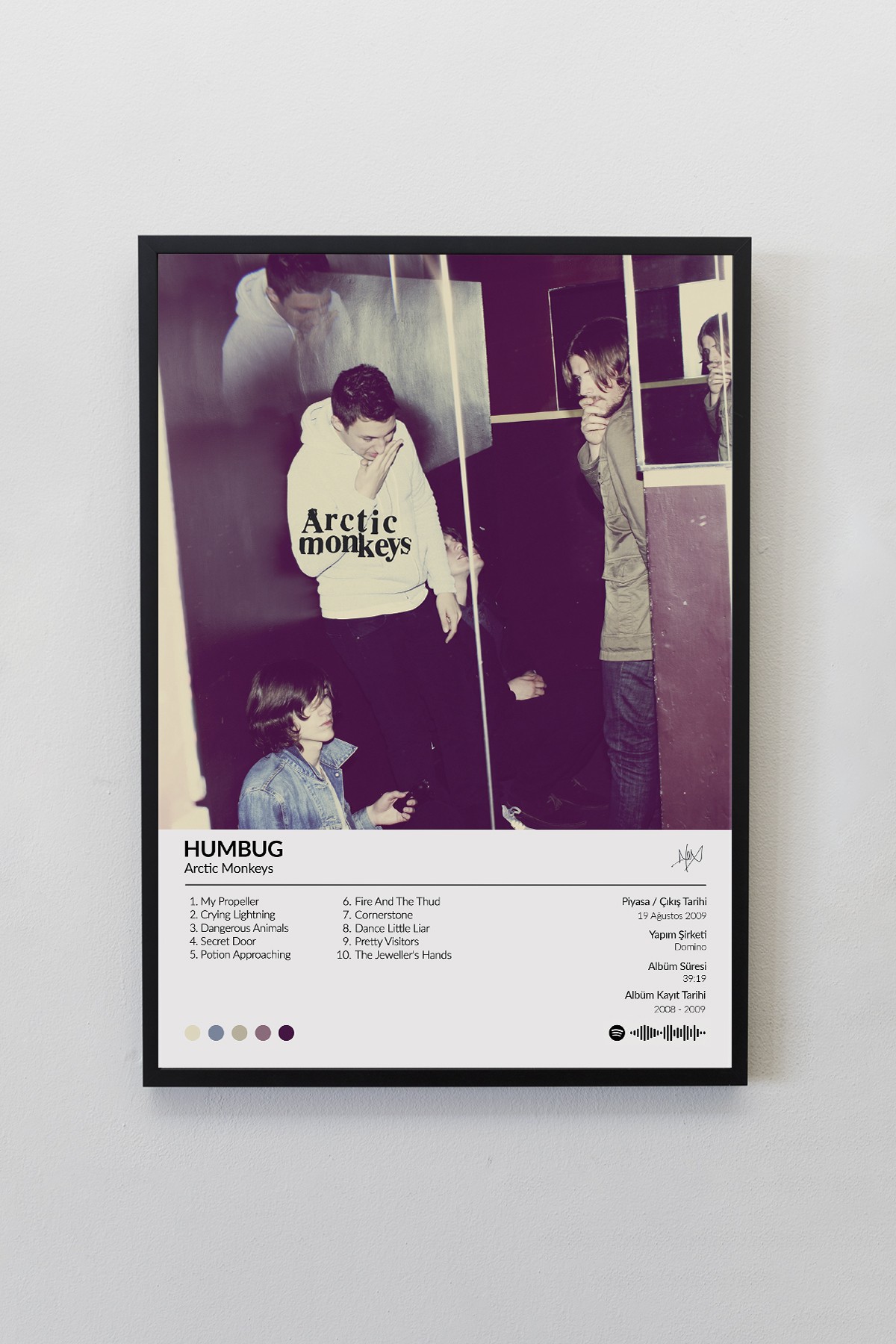 Arctic Monkeys Humbug Albümü Siyah Çerçeveli Spotify Barkodlu  Albüm Poster Tablo