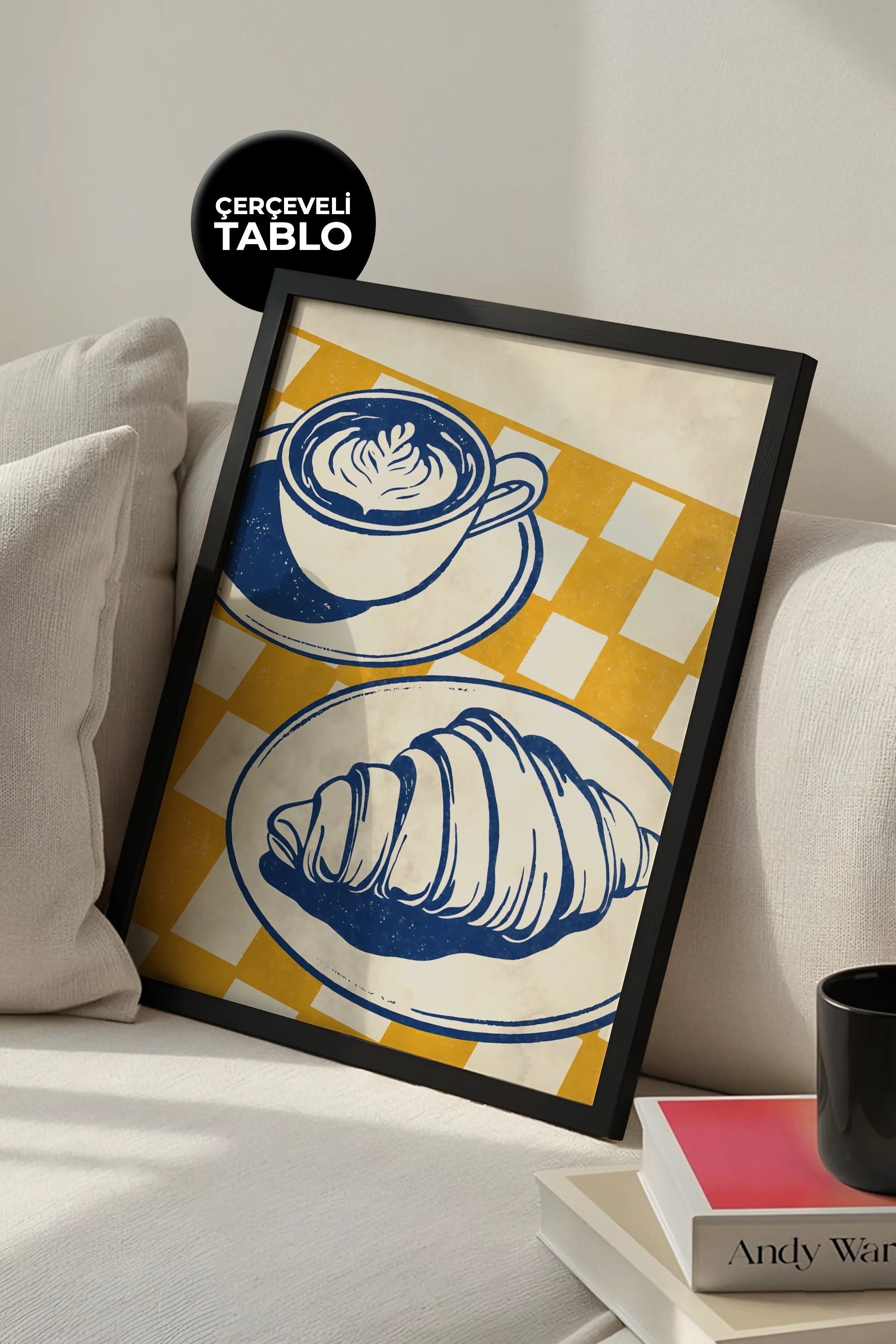 Kruvasan ve Kahve No:3 Sanatsal Çerçeveli Tasarım Tablo Dolce Vita Koleksiyonu