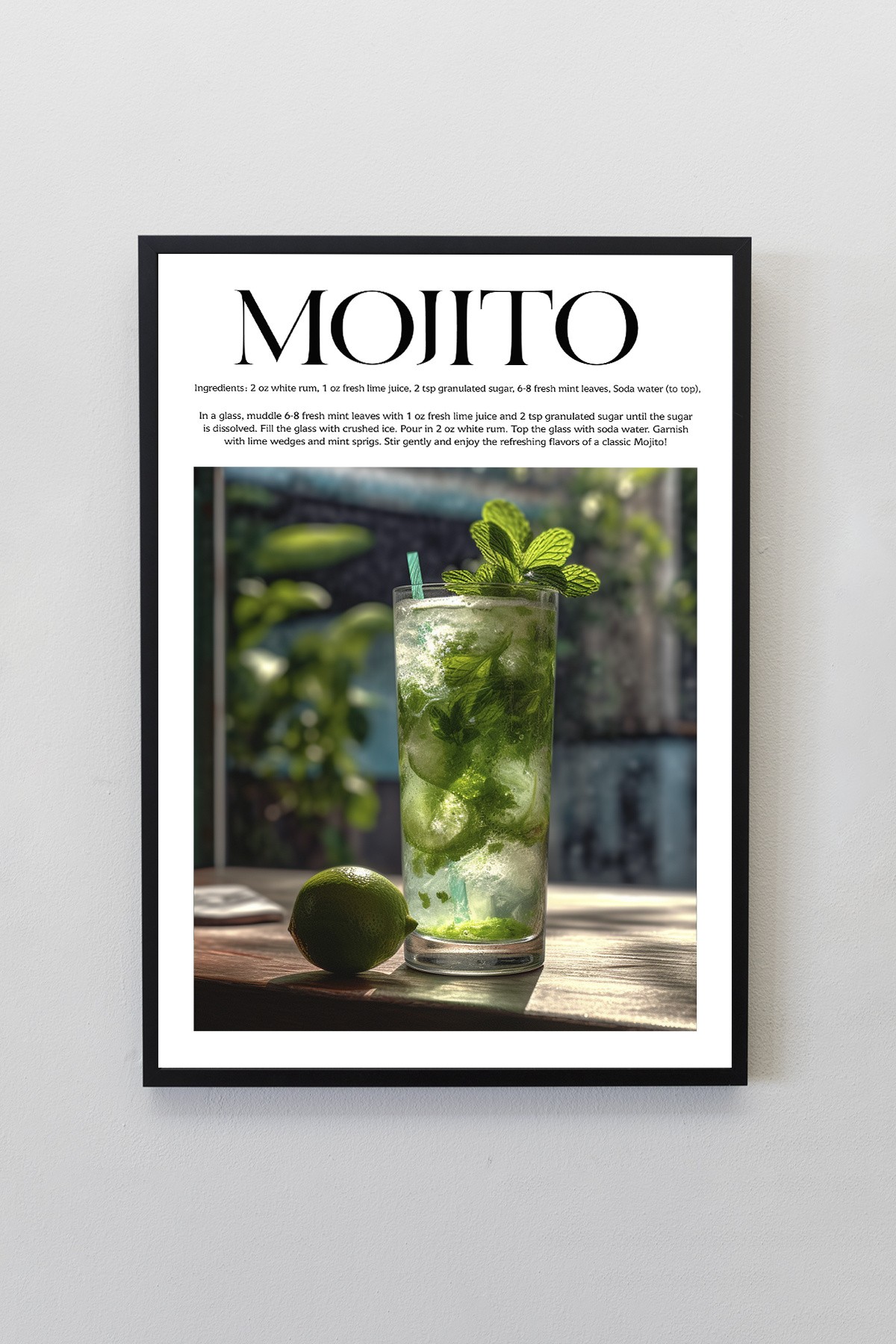 Mojito Kokteyl Tarifleri Tasarımlı Çerçeveli Poster Tablo