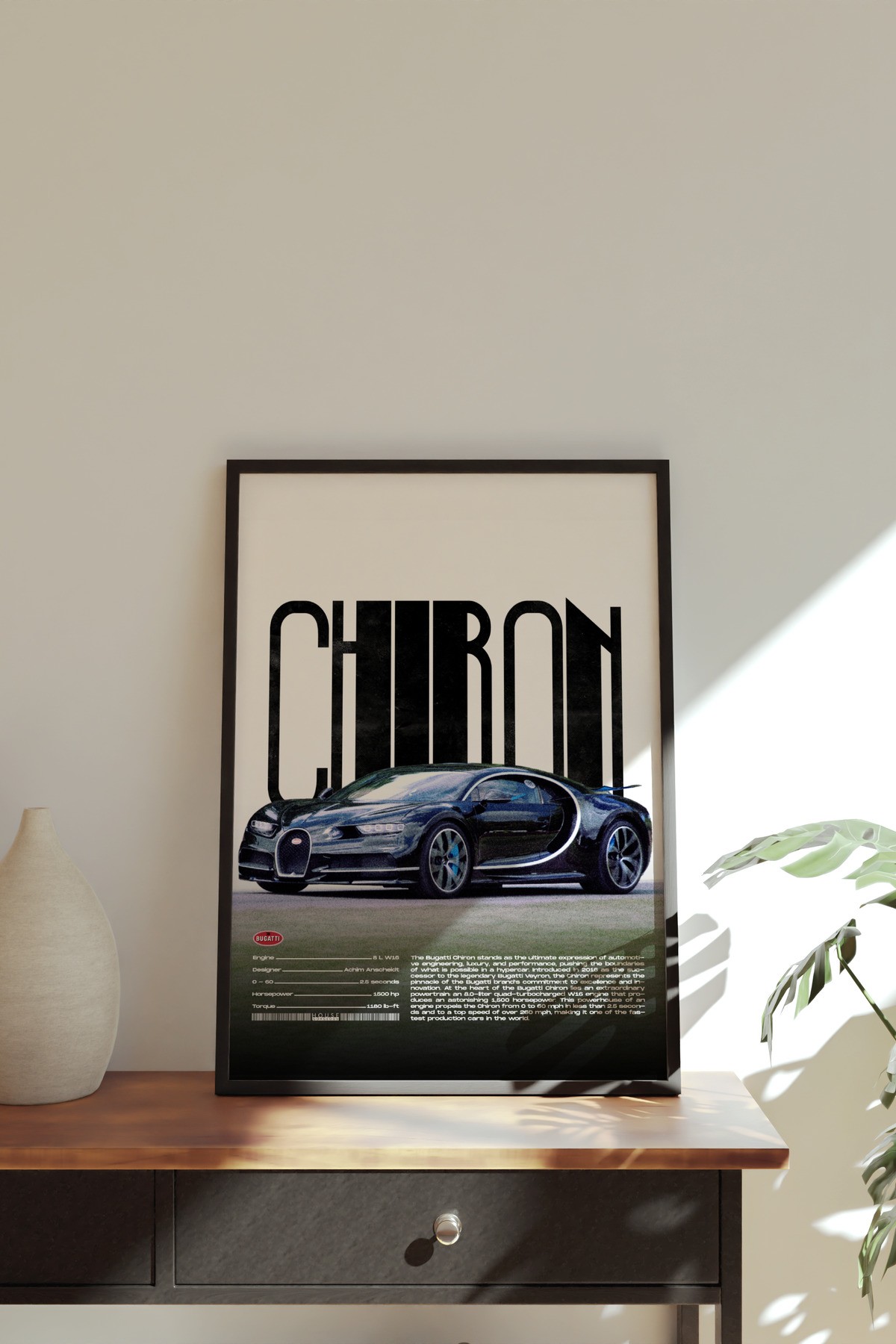 Bugatti Chiron Tasarımlı Çerçevesiz Poster | İkonik Otomobiller Koleksiyonu