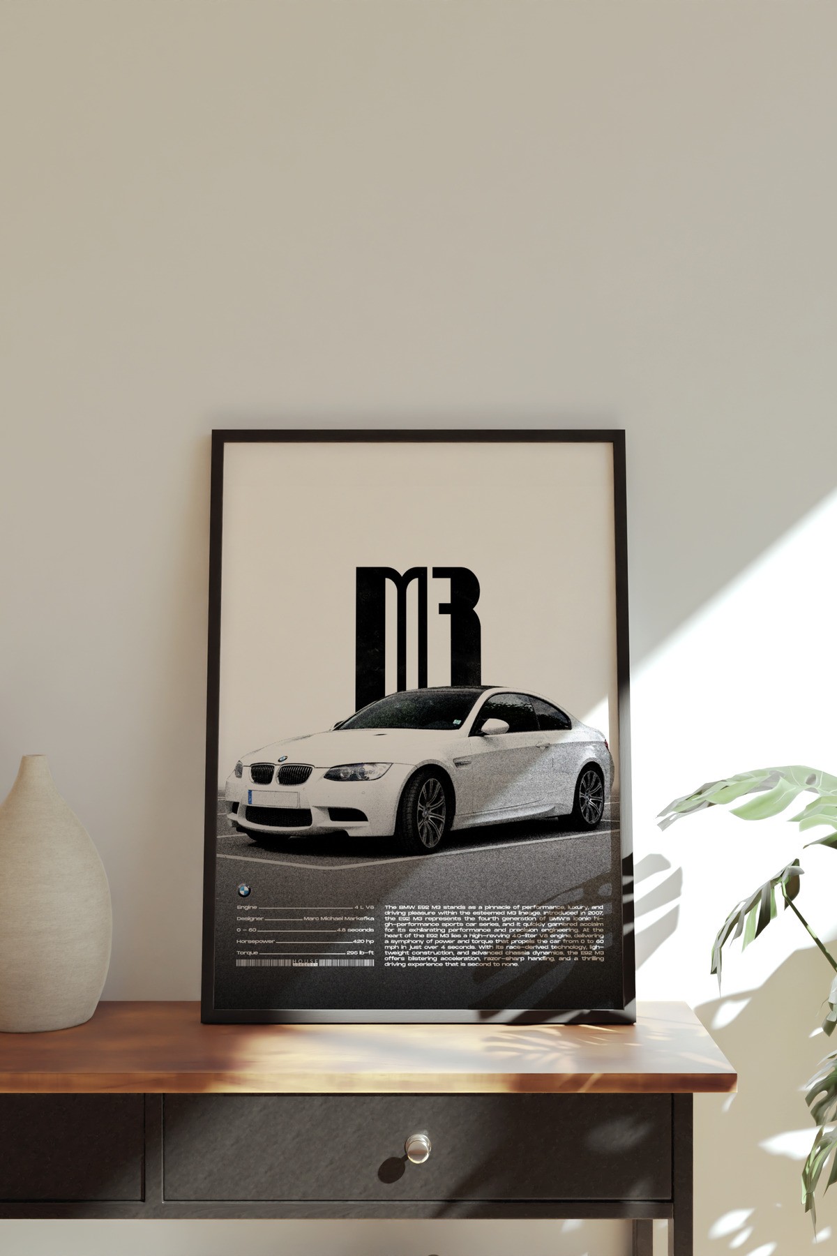 Bmw E92 M3 Tasarımlı Çerçevesiz Poster | İkonik Otomobiller Koleksiyonu