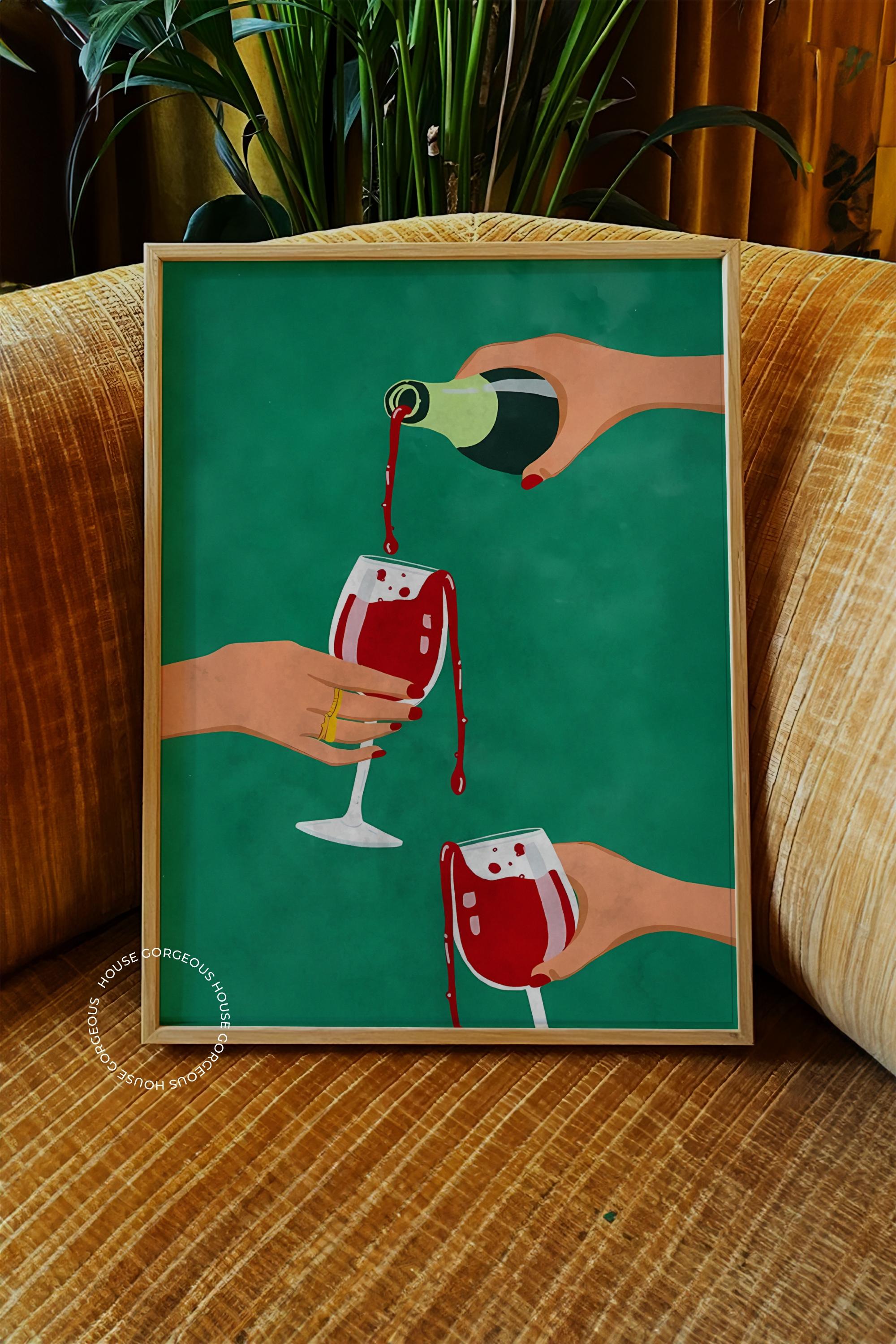 Cheers Wine No:1 Sanatsal Çerçevesiz Tasarım Poster Dolce Vita Koleksiyonu