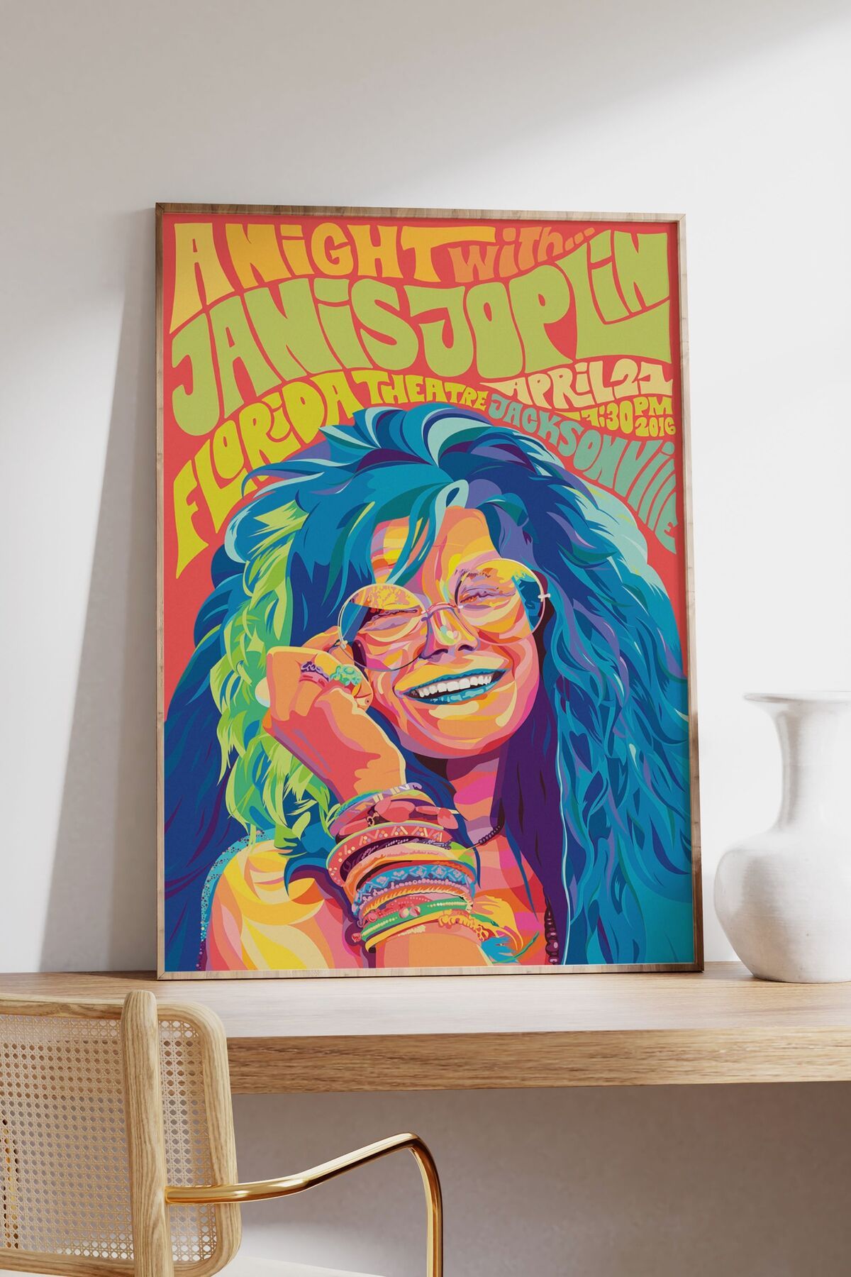 Janis Joplin Konser Tasarımlı Retro Çerçeveli Tasarım Tablo