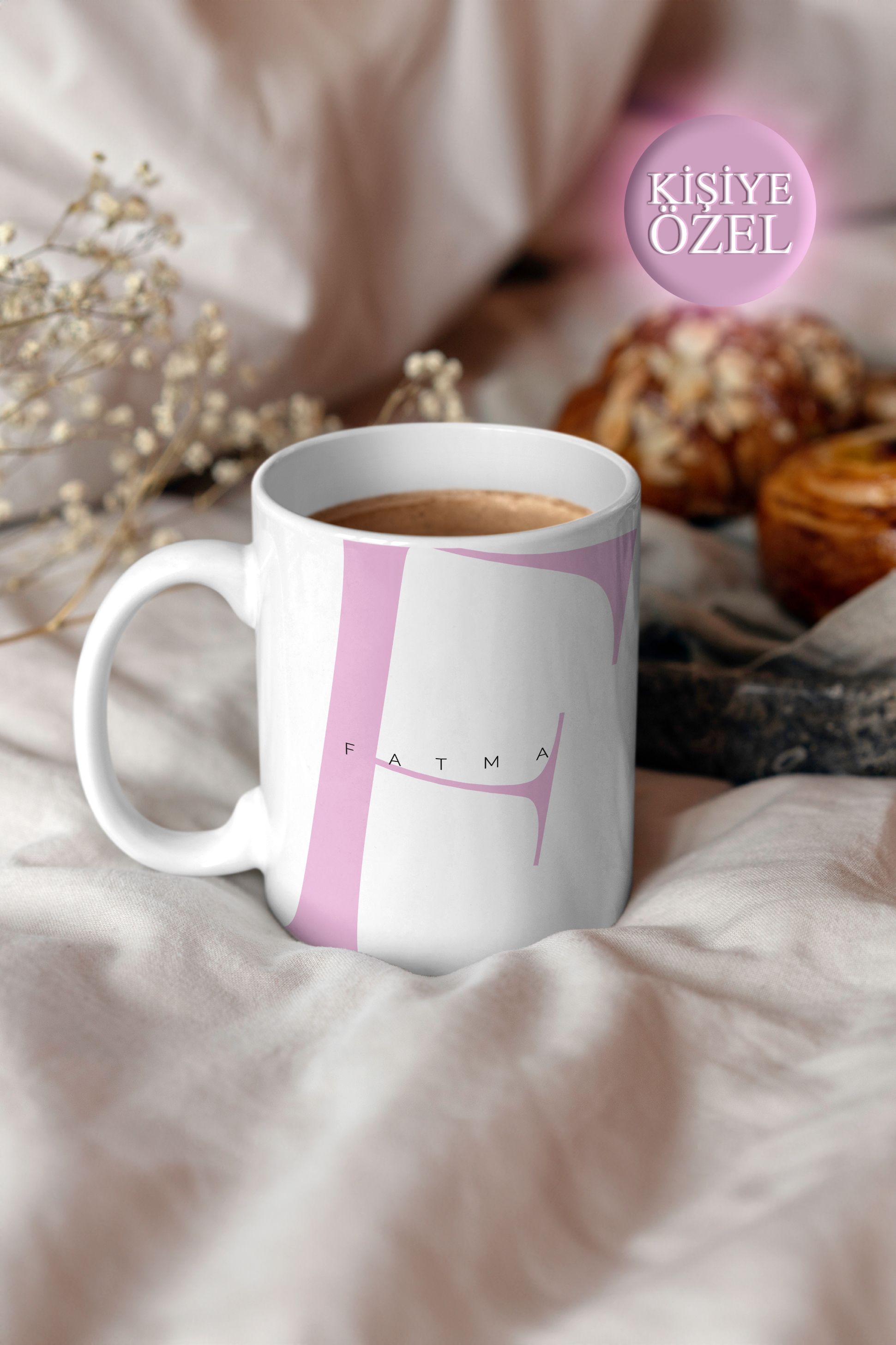 Kişiye Özel F Harfi ve İsim Yazılı Soft Lila Renkli Tasarım Kupa Bardak 300 ml
