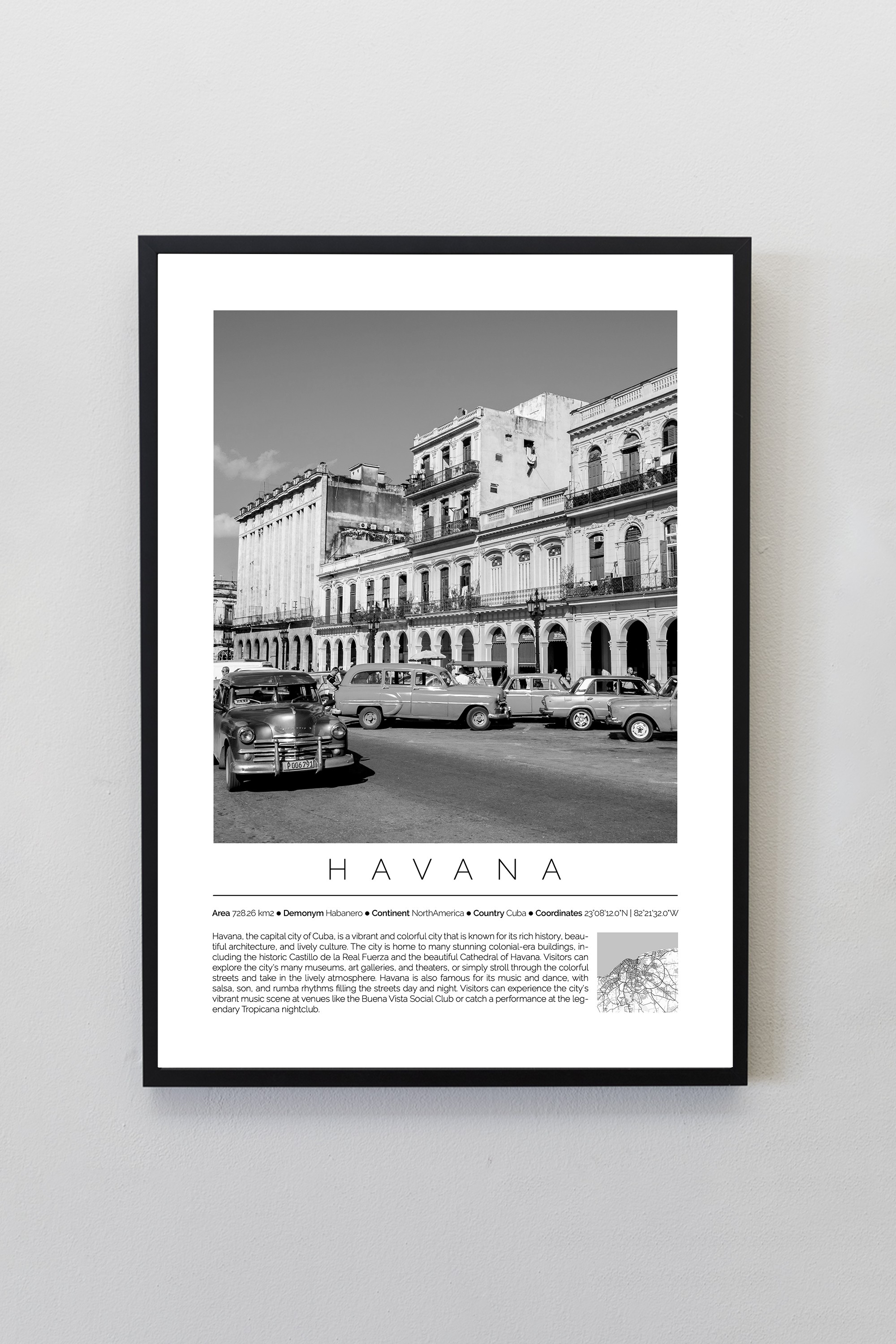 Havana Küba Dünya Şehirleri Koleksiyonu Çerçeveli Monochrome Tasarım Tablo
