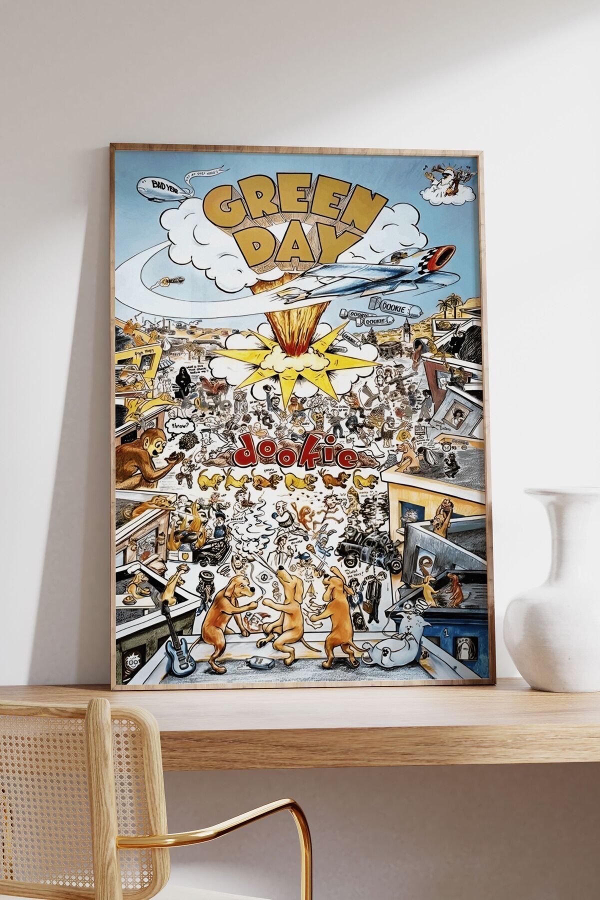 Green Day Konser Tasarımlı Retro Çerçeveli Tasarım Tablo