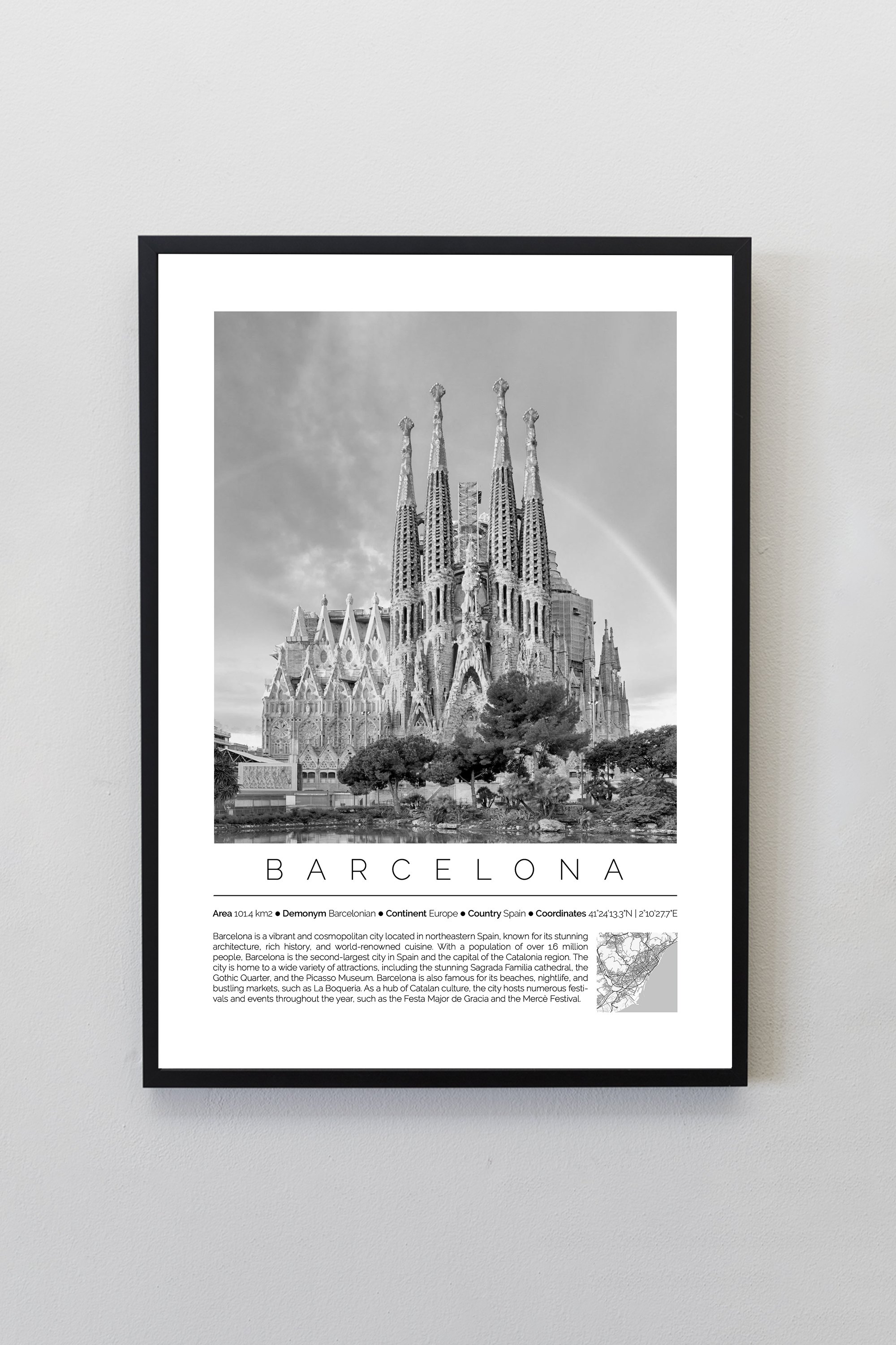 Barcelona Spain Monochrome Framed Print Cities Collection