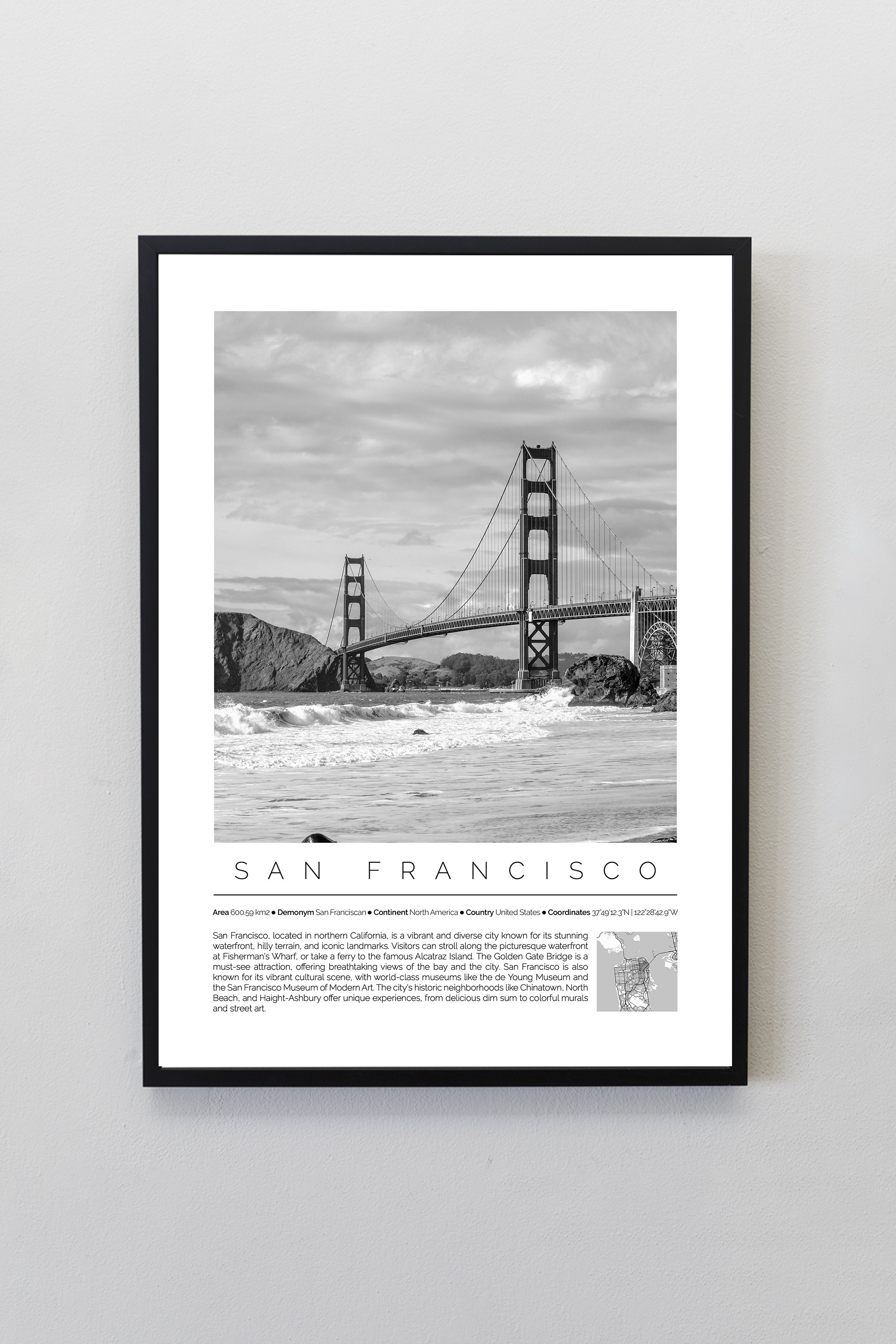 San Francisco Amerika Dünya Şehirleri Koleksiyonu Çerçeveli Monochrome Tasarım Tablo