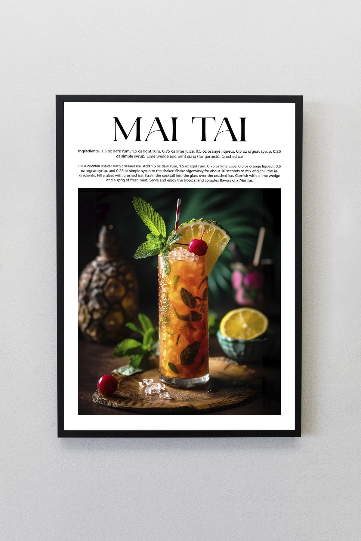 Mai Tai Kokteyl Tarifleri Tasarımlı Çerçeveli Poster Tablo