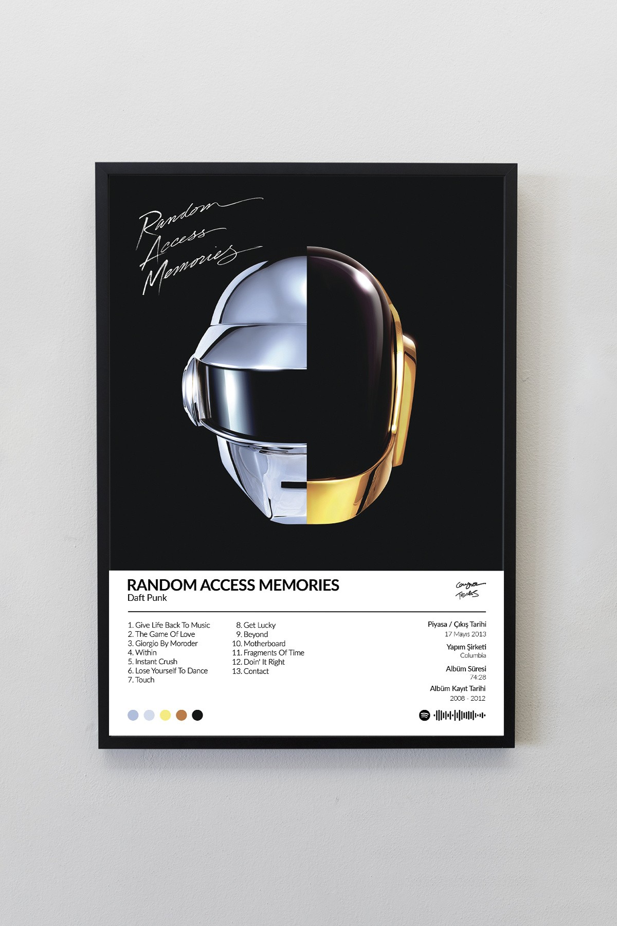 Daft Punk Random Access Memories Albümü Çerçevesiz Albüm Tasarımlı Spotify Poster