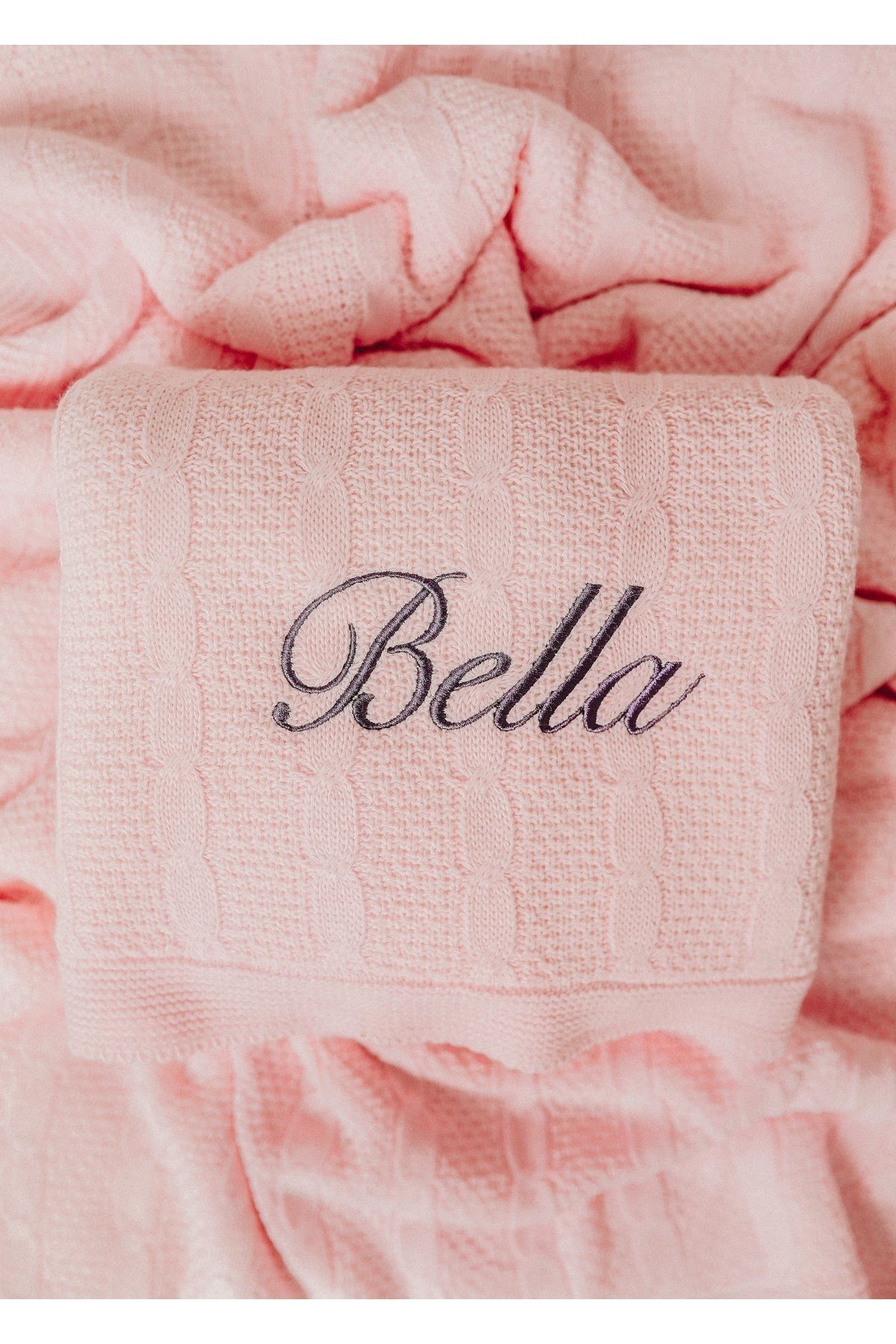 Welsoft Bebek Battaniyesi Kişiye Özel Isim Nakışlı Triko Içi Peluş Örgülü Yenidoğan Hediye