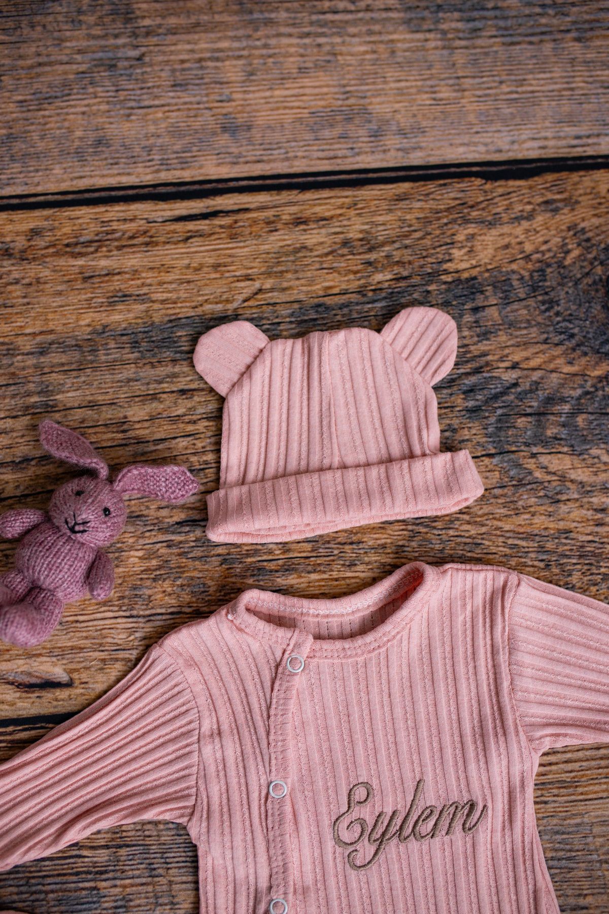 Istediğiniz Ismi Nakışla Yazıyoruz Zıbın Seti Yeni Doğan Hediyelik 5 Parça Toz Pembe0-3 Ay