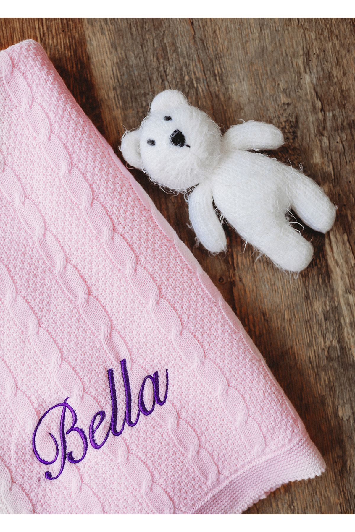 Welsoft Bebek Battaniyesi Kişiye Özel Isim Nakışlı Triko Içi Peluş Örgülü Yenidoğan Hediye