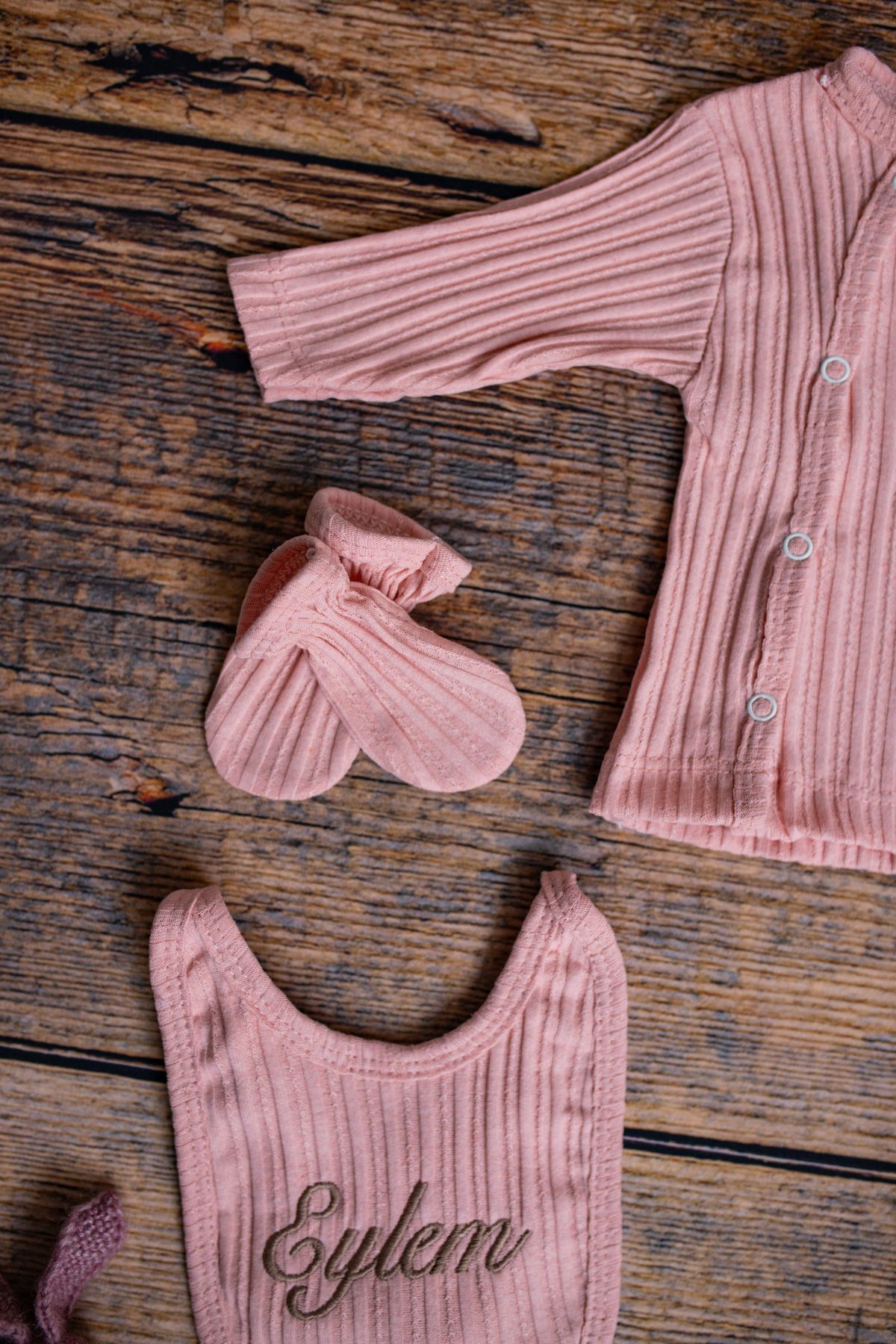 Istediğiniz Ismi Nakışla Yazıyoruz Zıbın Seti Yeni Doğan Hediyelik 5 Parça Toz Pembe0-3 Ay