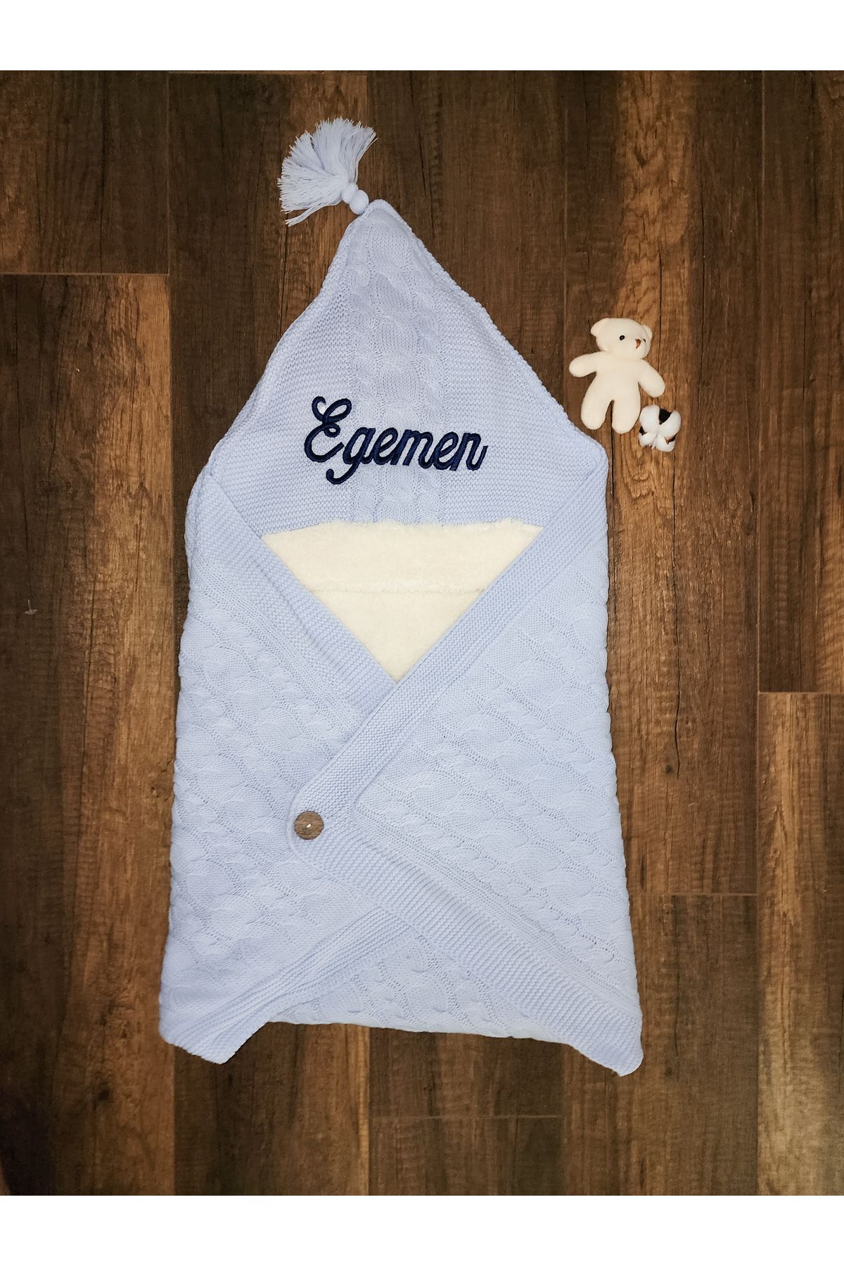 [istediğiniz Ismi Nakışla Yazıyoruz] Bebek Kundağı  Battaniyesi Örgülü Içi Peluş Triko Bebek Kundak