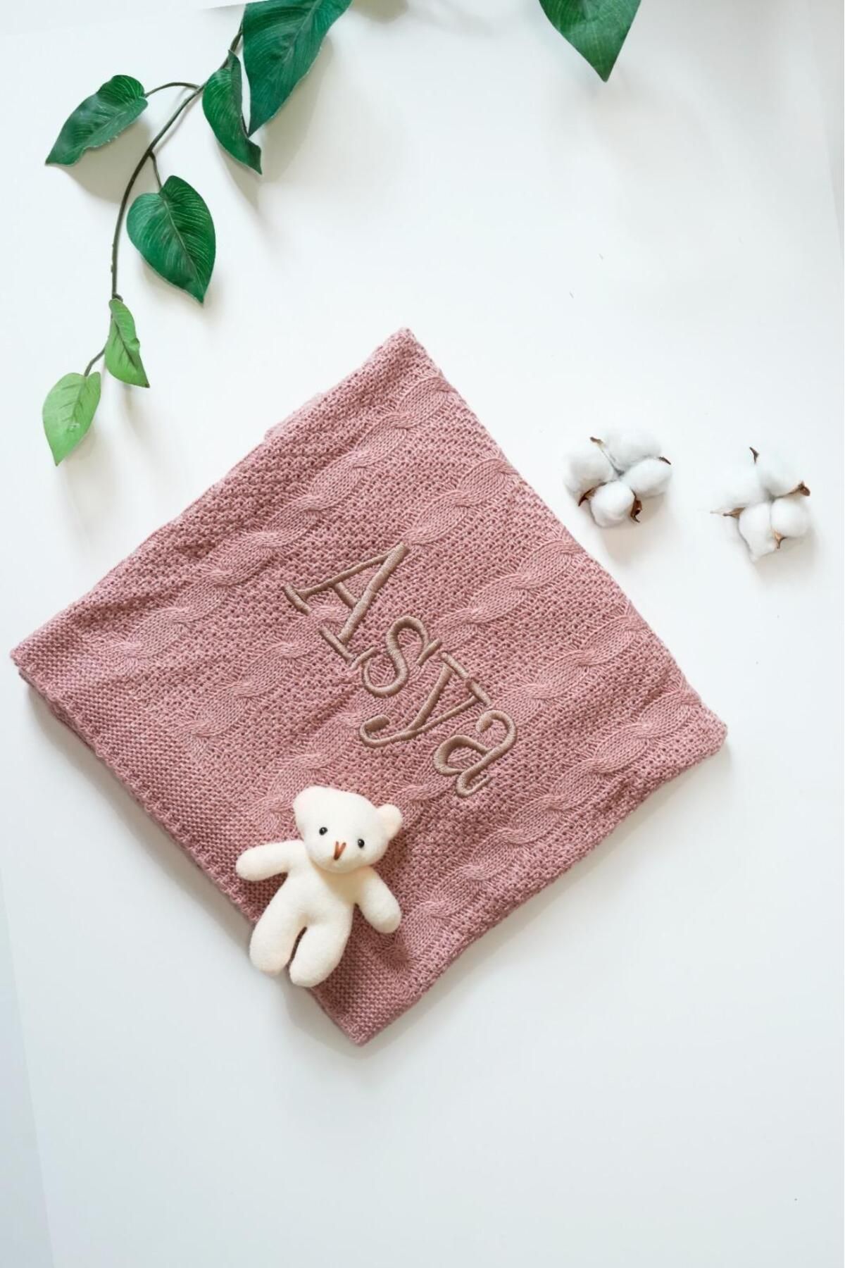 Bebek Battaniyesi Gül KurusuTriko Örgülü Bebek Hediyesi Istediğiniz Ismi Nakışla Yazıyoruz