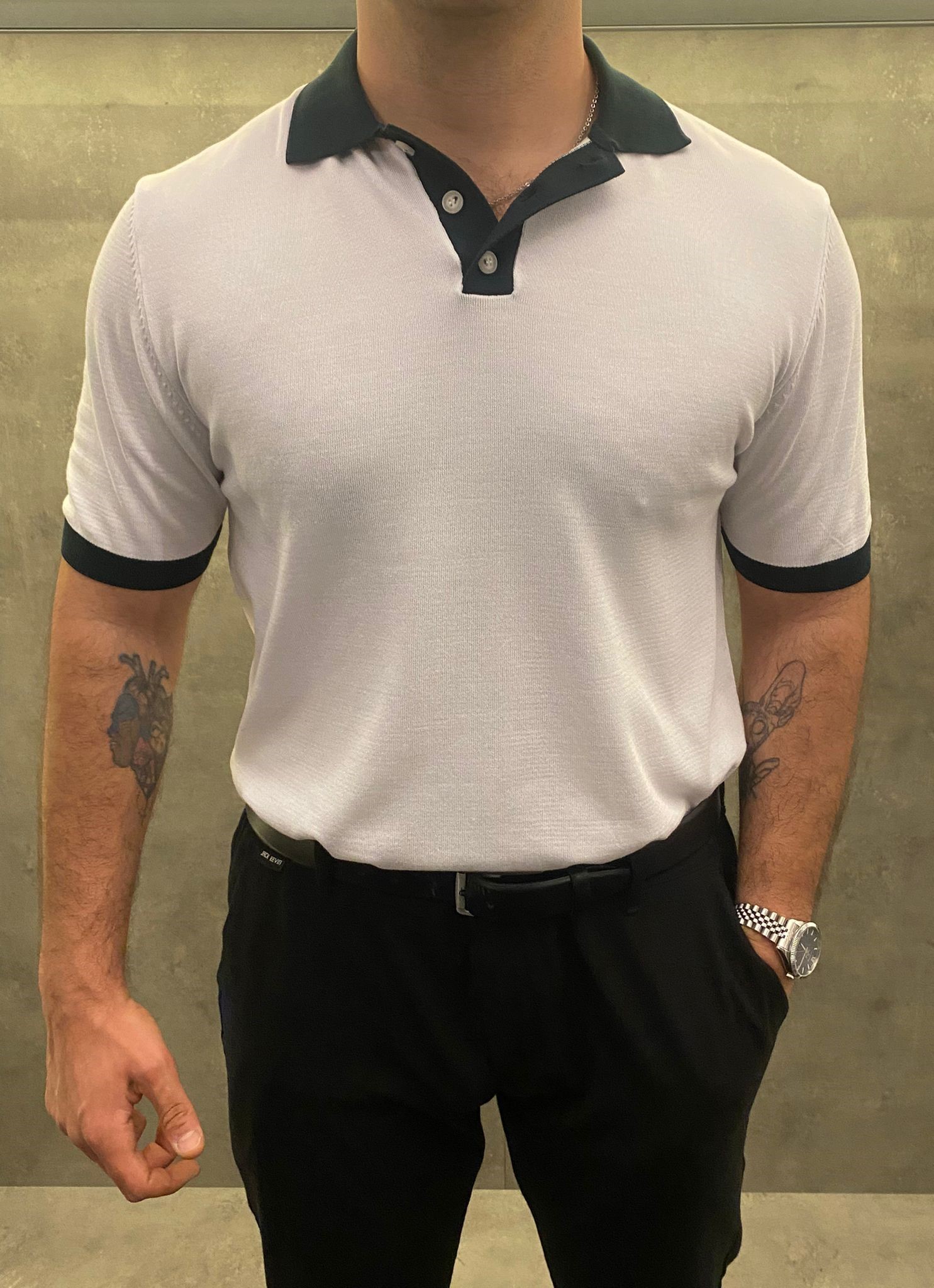 Double-Color Premium Ascot Polo Yaka (Yeşil Detay)