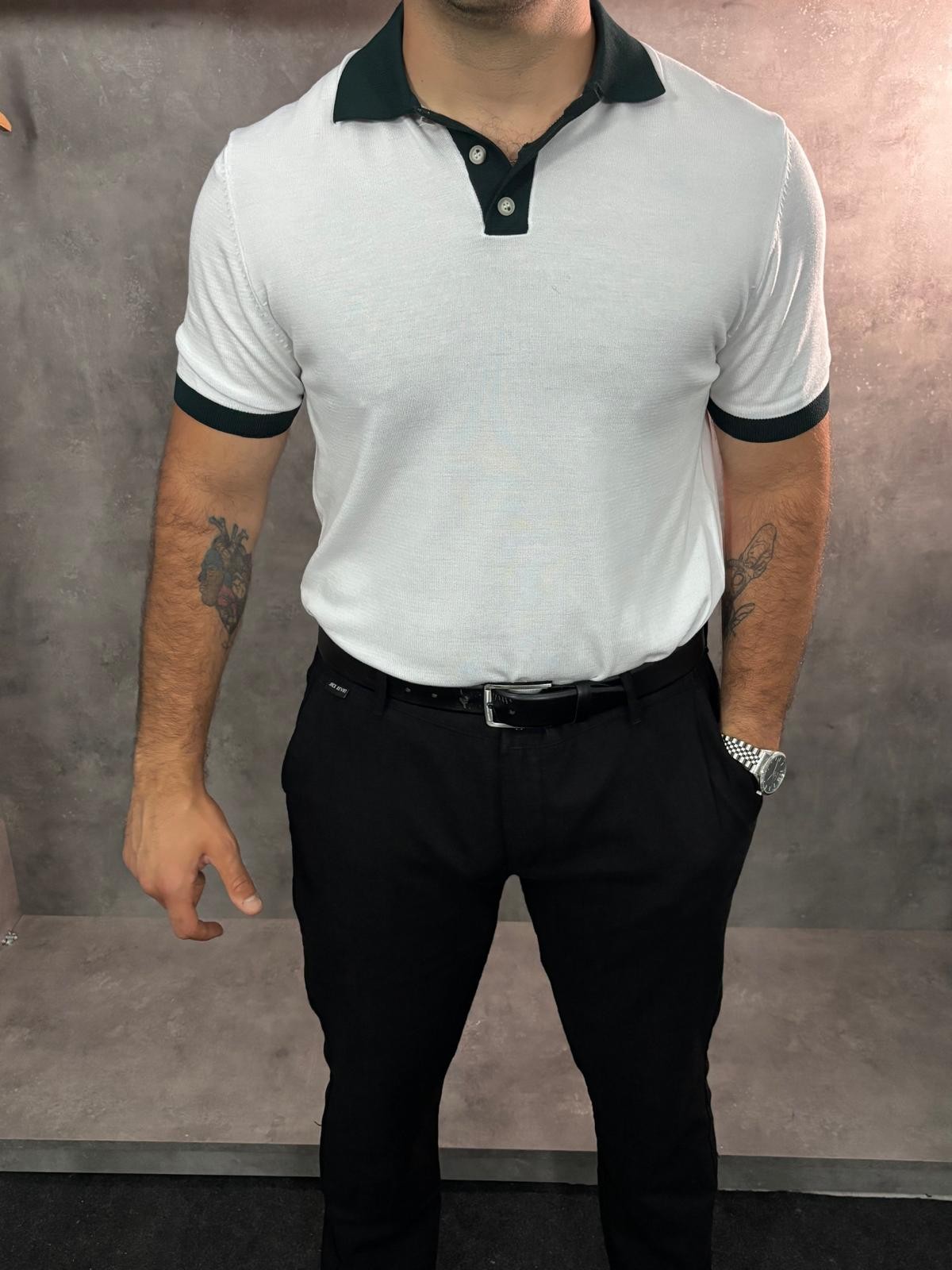 Double-Color Premium Ascot Polo Yaka (Yeşil Detay)