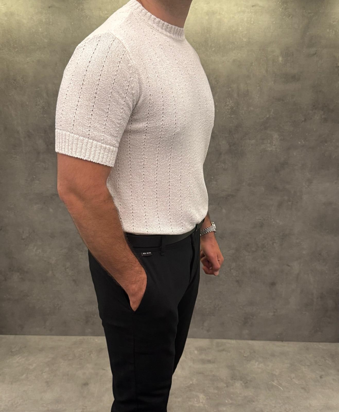Ivory Mélange Knitwear Ekru Tişört