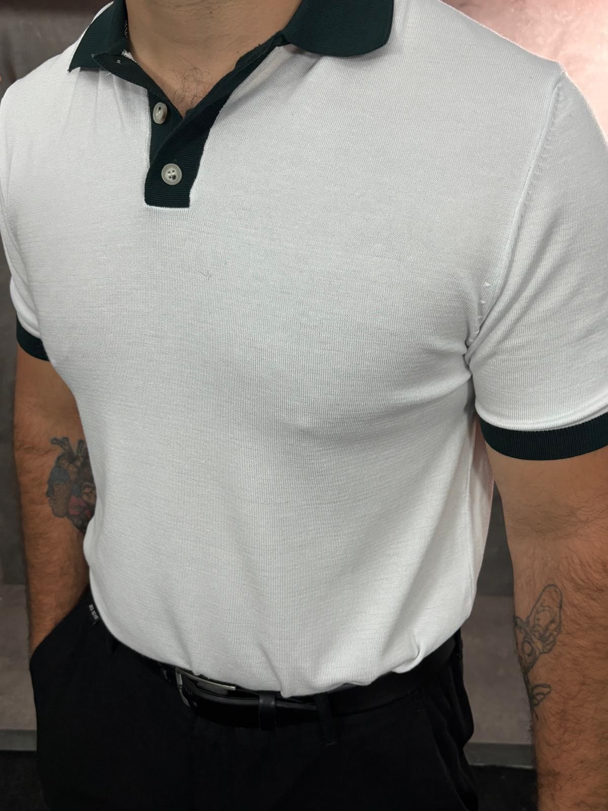 Double-Color Premium Ascot Polo Yaka (Yeşil Detay)
