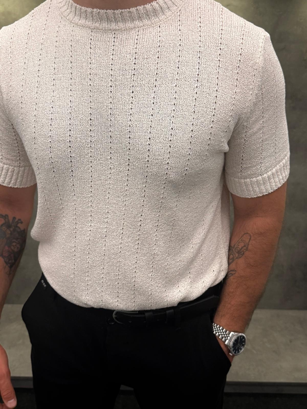Ivory Mélange Knitwear Ekru Tişört