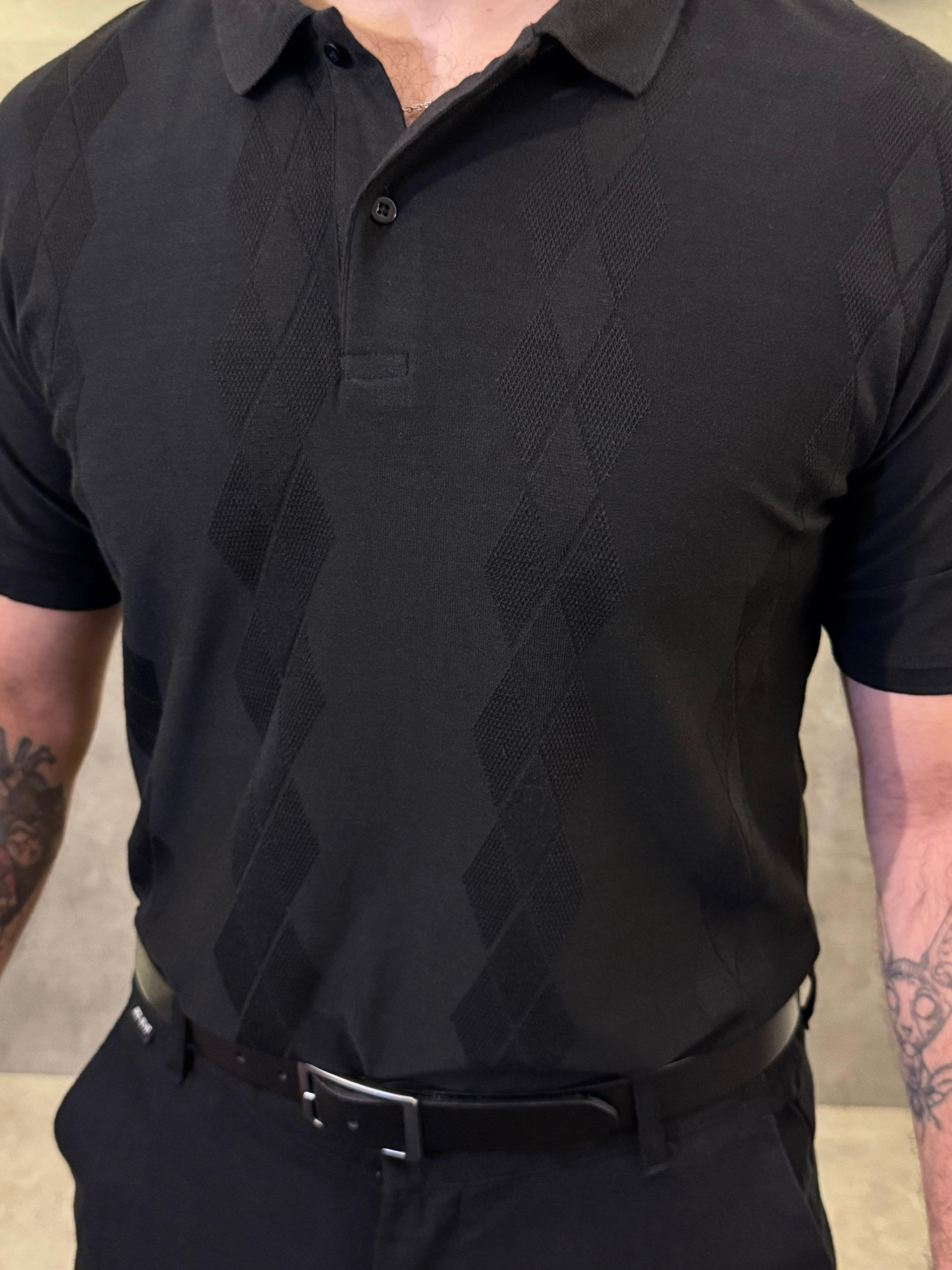 Noir Carreau Karo Desenli Polo Yaka