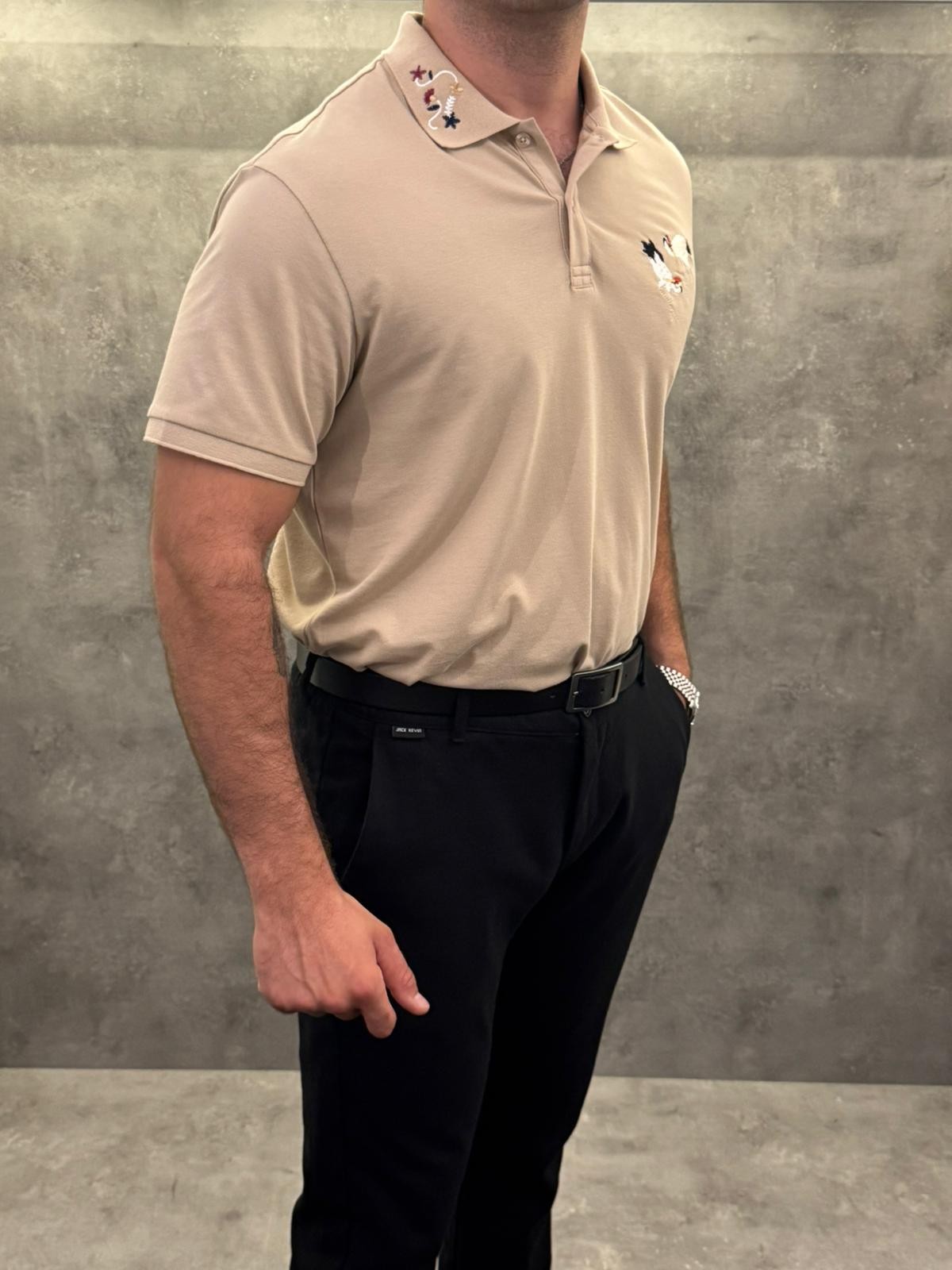 Cigno Beige Premium Polo Yaka