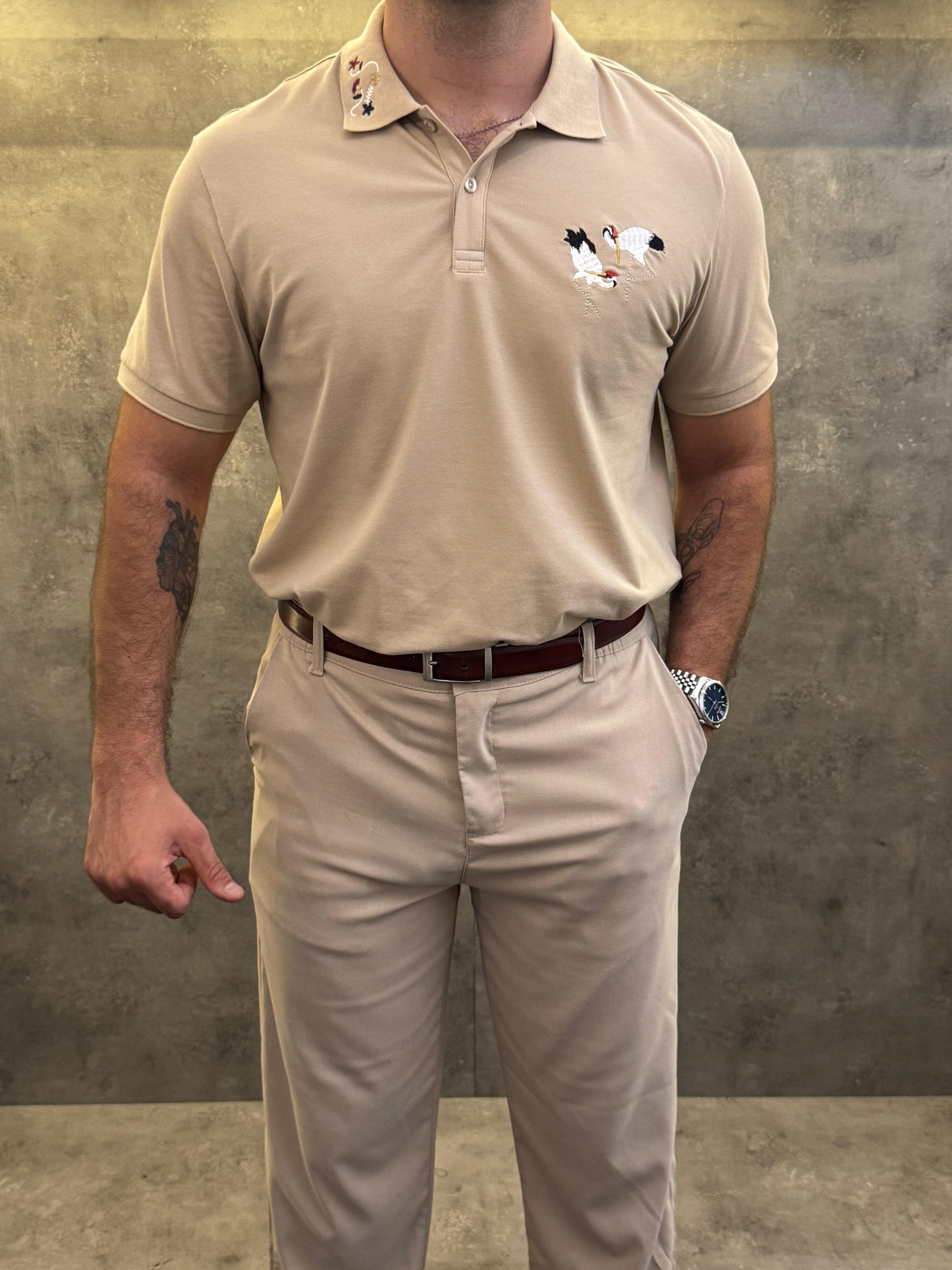 Cigno Beige Premium Polo Yaka