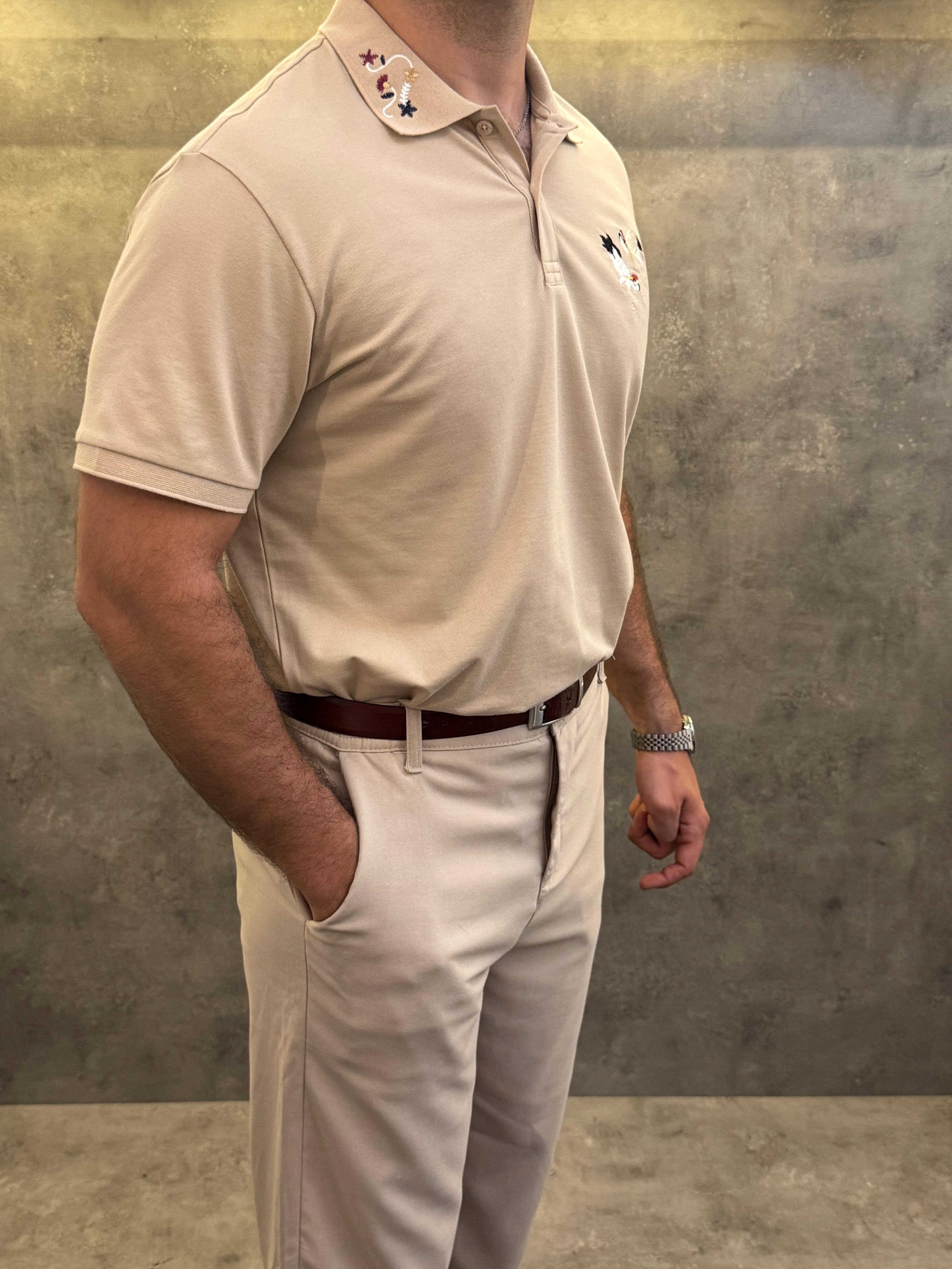 Cigno Beige Premium Polo Yaka