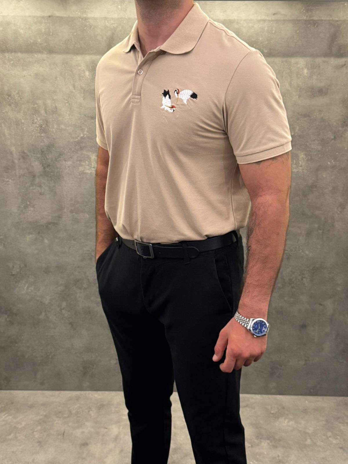 Cigno Beige Premium Polo Yaka