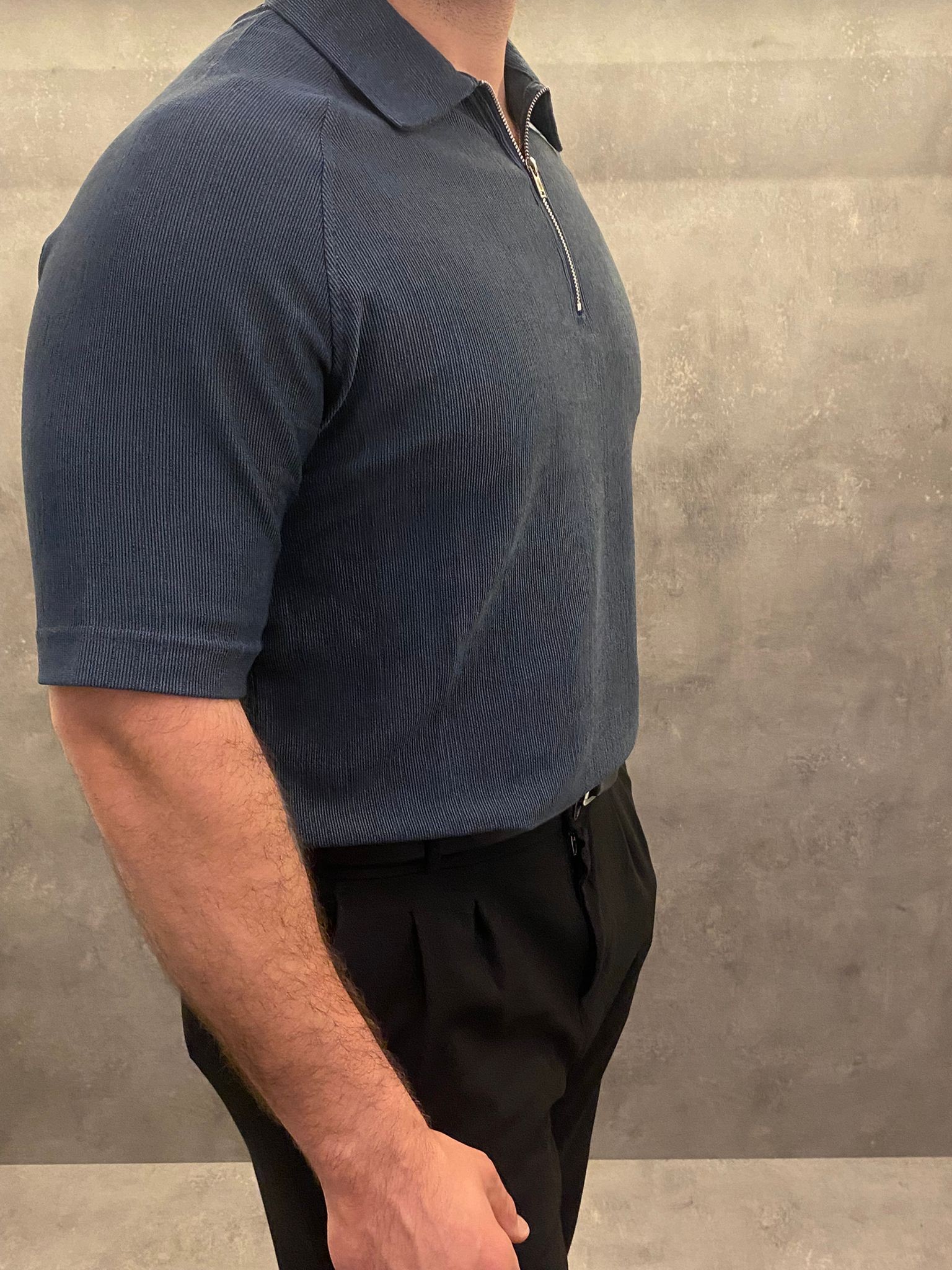 Half Zip Premium İndigo Polo Yaka