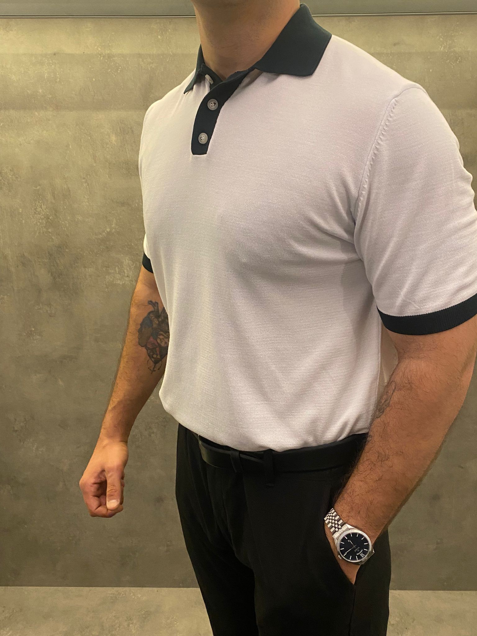 Double-Color Premium Ascot Polo Yaka (Yeşil Detay)