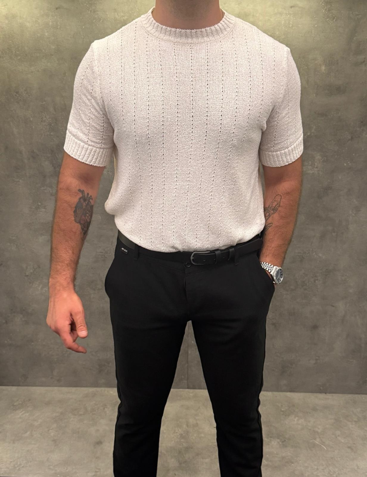 Ivory Mélange Knitwear Ekru Tişört