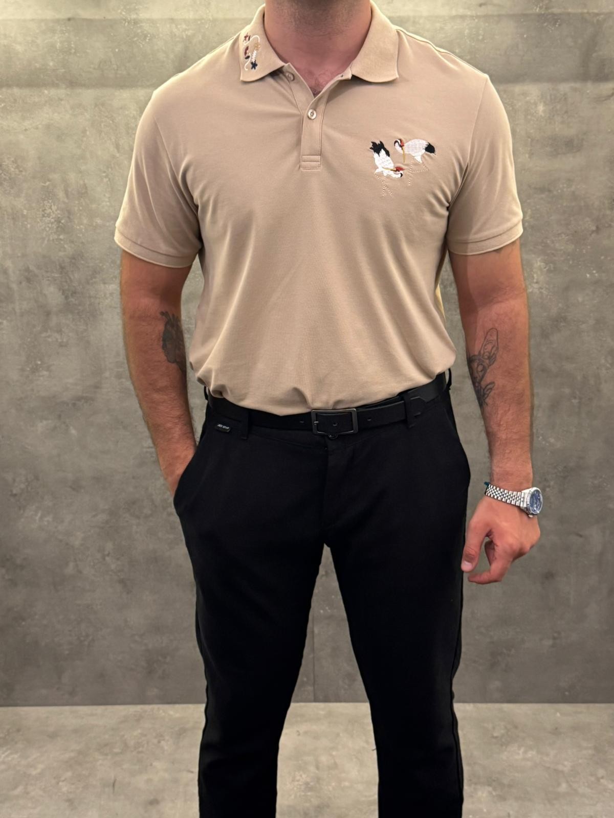 Cigno Beige Premium Polo Yaka