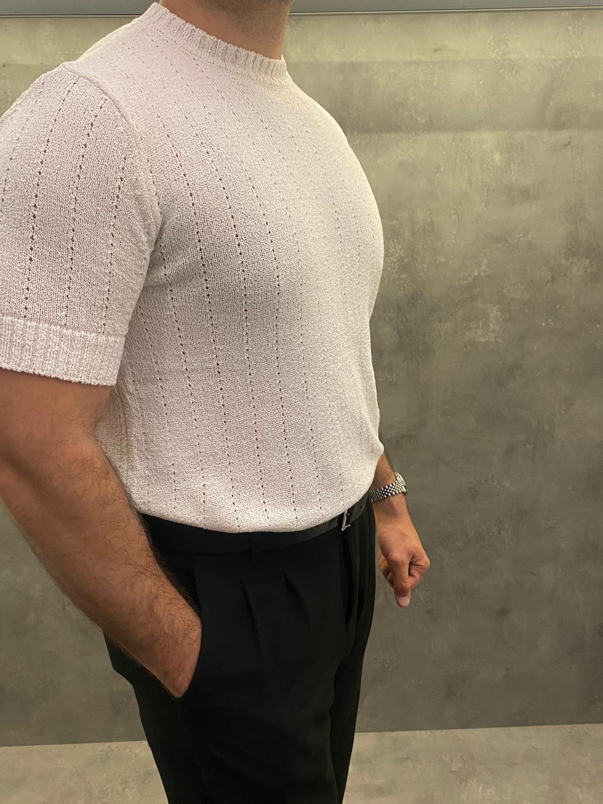 Ivory Mélange Knitwear Ekru Tişört
