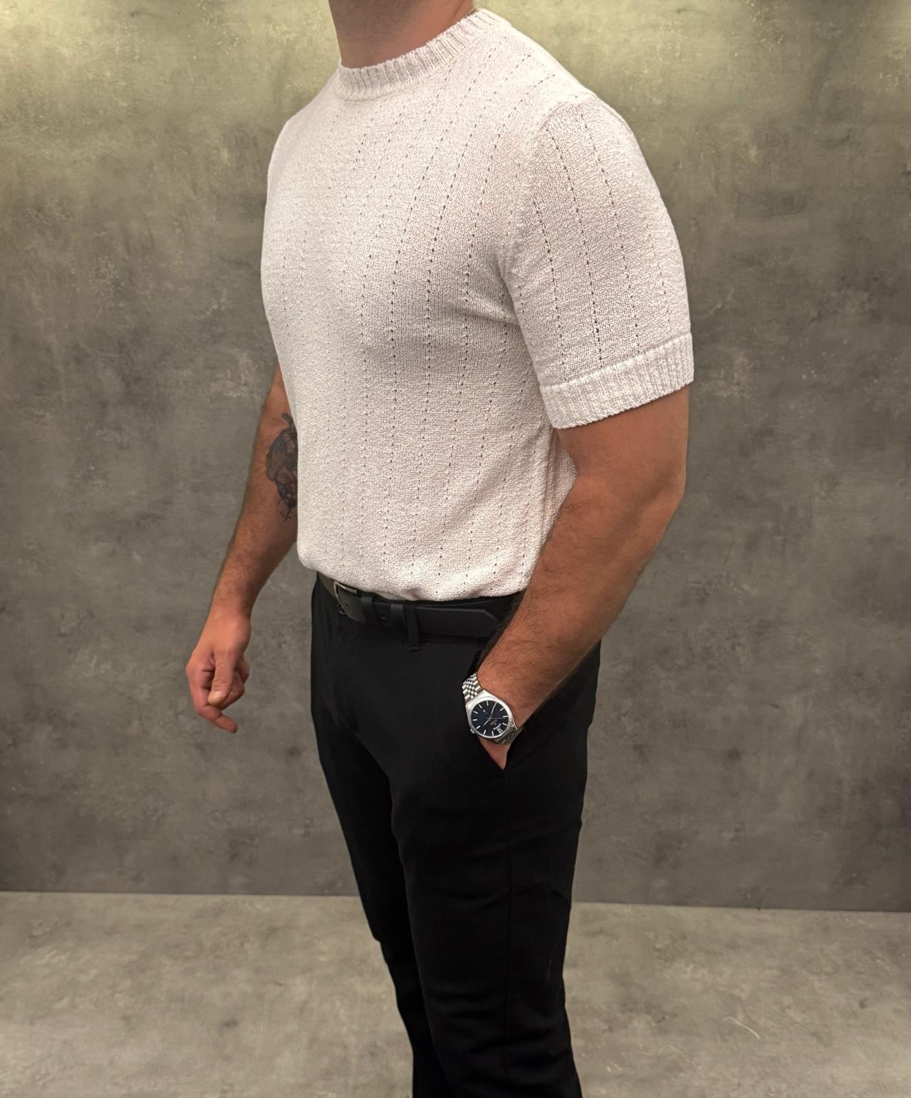 Ivory Mélange Knitwear Ekru Tişört