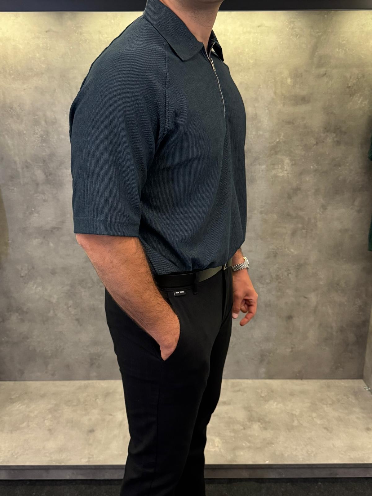 Half Zip Premium İndigo Polo Yaka