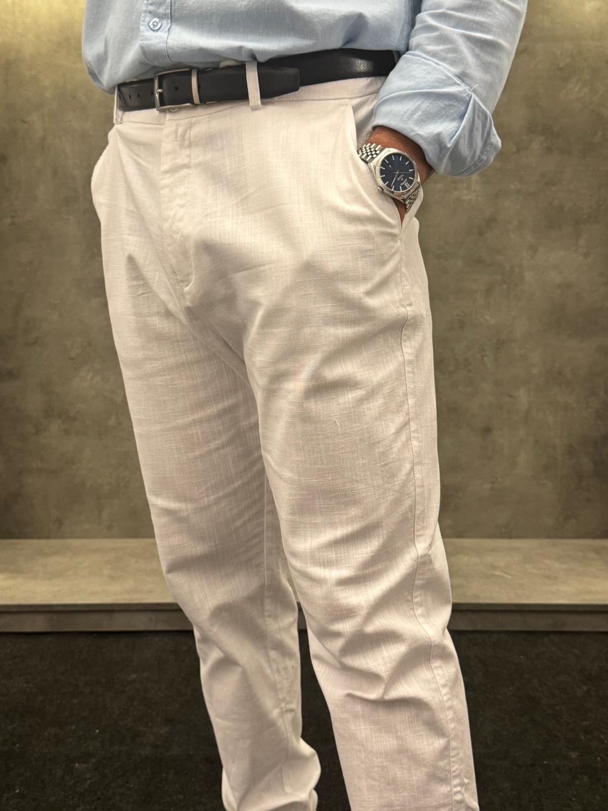 Oceano Bianco Premium Keten Pantolon